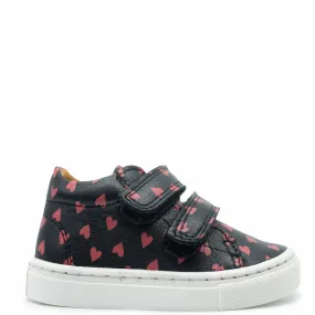 Atlanta Mocassin Black and Red Hearts Baby Sneaker