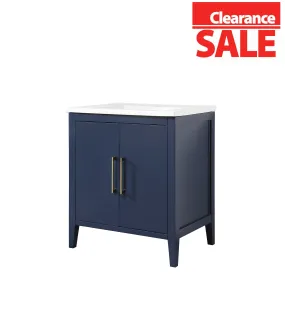 Aura - 30"  Navy Blue, Floor Standing Modern Bathroom Vanity with White Quartz Countertop, Brushed Gold Handles.***PICK UP ONLY ***