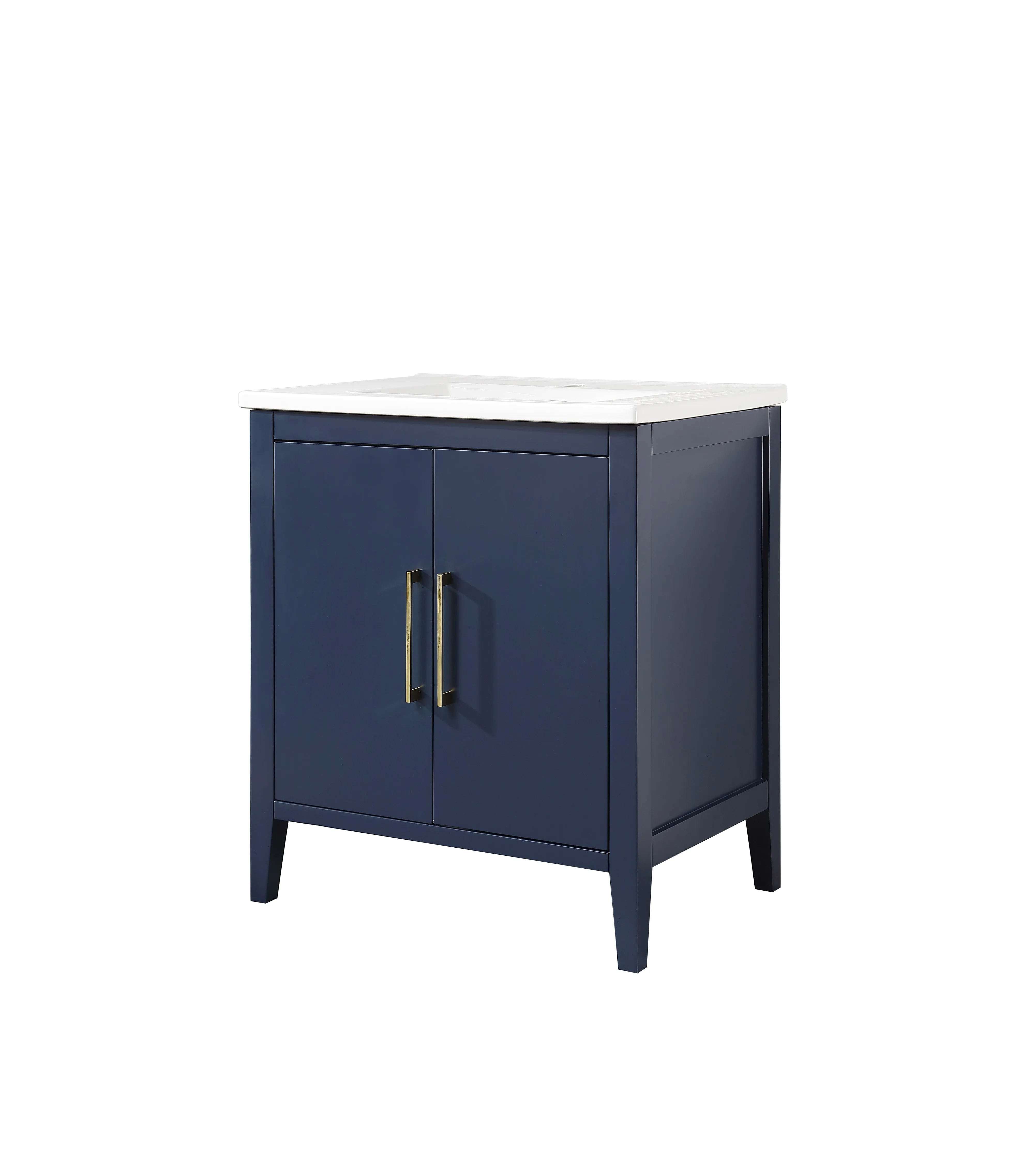 Aura - 30"  Navy Blue, Floor Standing Modern Bathroom Vanity with White Quartz Countertop, Brushed Gold Handles.***PICK UP ONLY ***