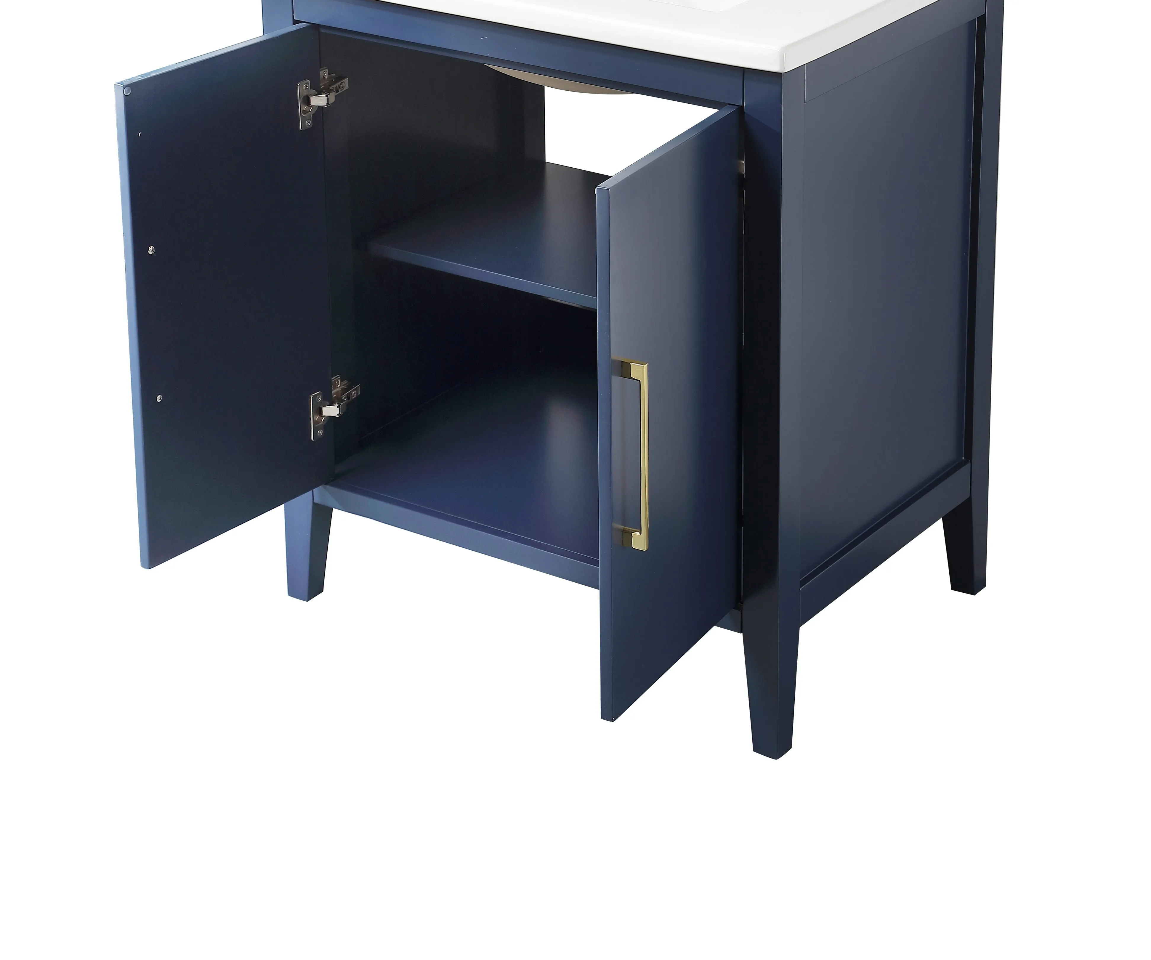 Aura - 30"  Navy Blue, Floor Standing Modern Bathroom Vanity with White Quartz Countertop, Brushed Gold Handles.***PICK UP ONLY ***