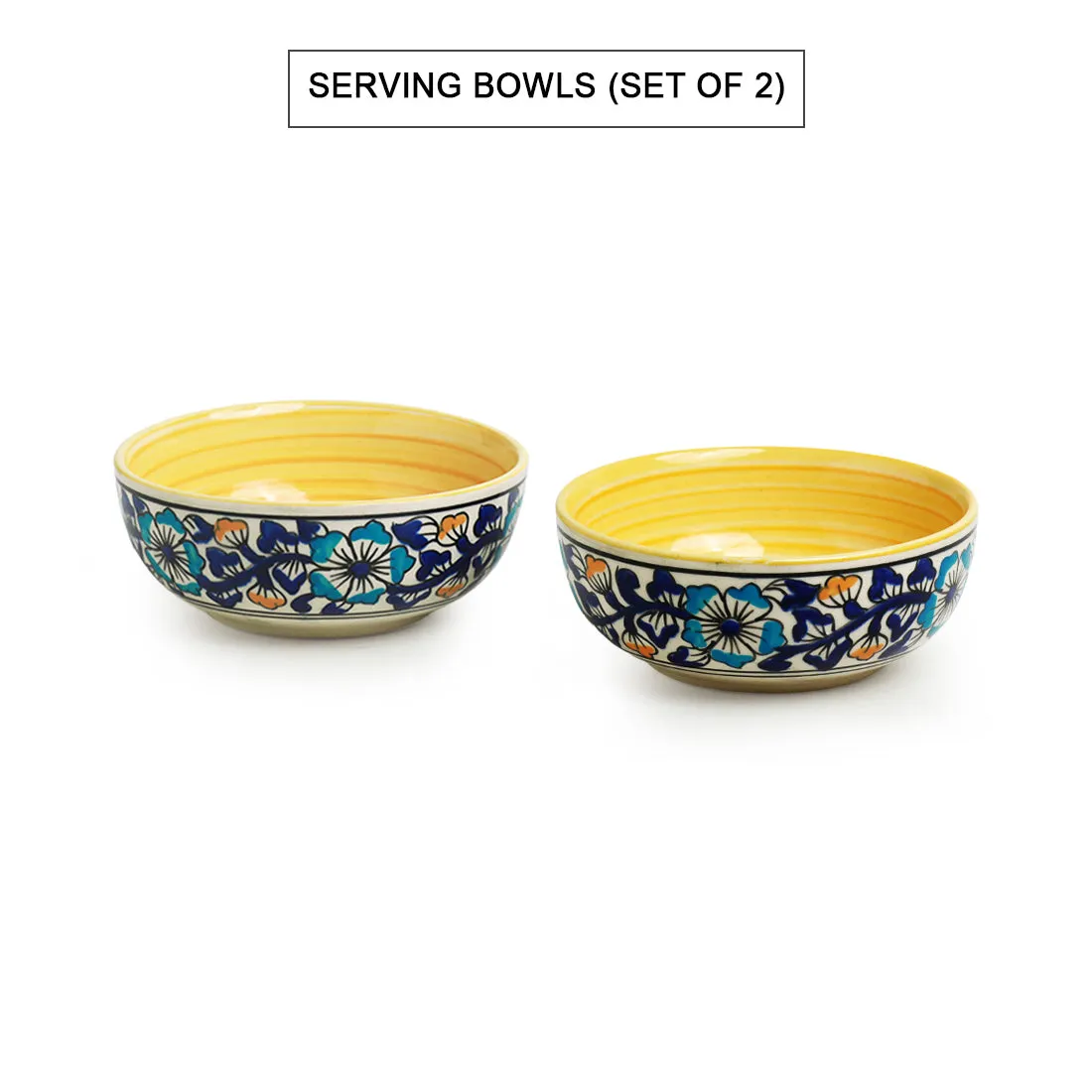 'Badamwari Bagheecha' Handpainted Ceramic Dinner Plates, Serving Bowls & Katoris (10 Pieces, Serving for 4, Microwave Safe)