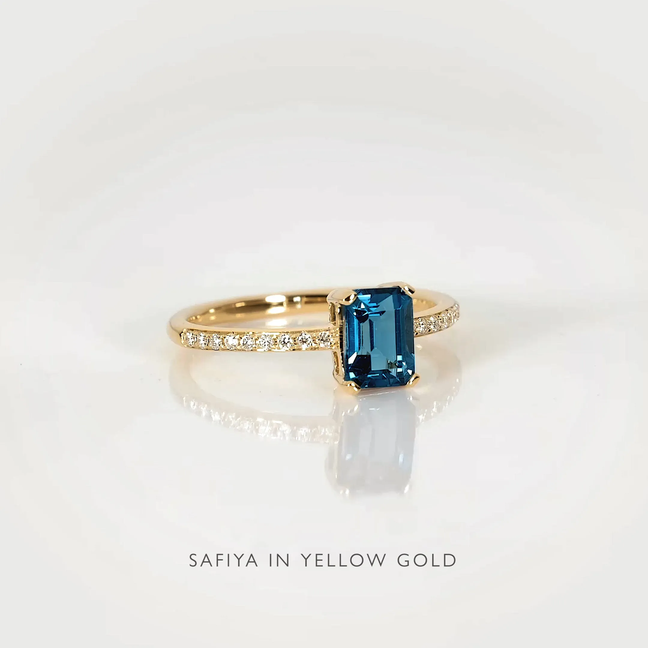 Baguette London Blue Topaz and Diamond Ring White Gold - Safiya