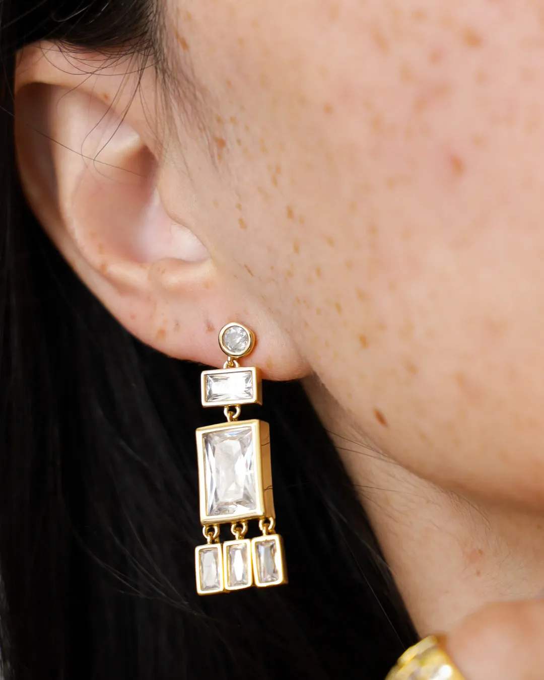 Baguette Shaker Statement Studs- Gold