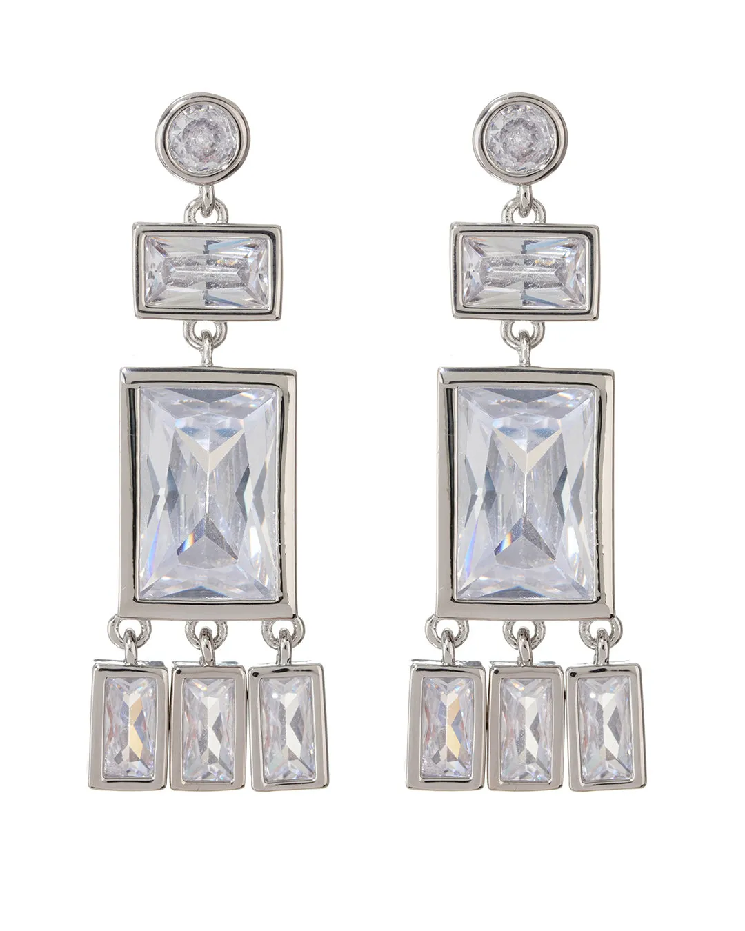 Baguette Shaker Statement Studs- Silver