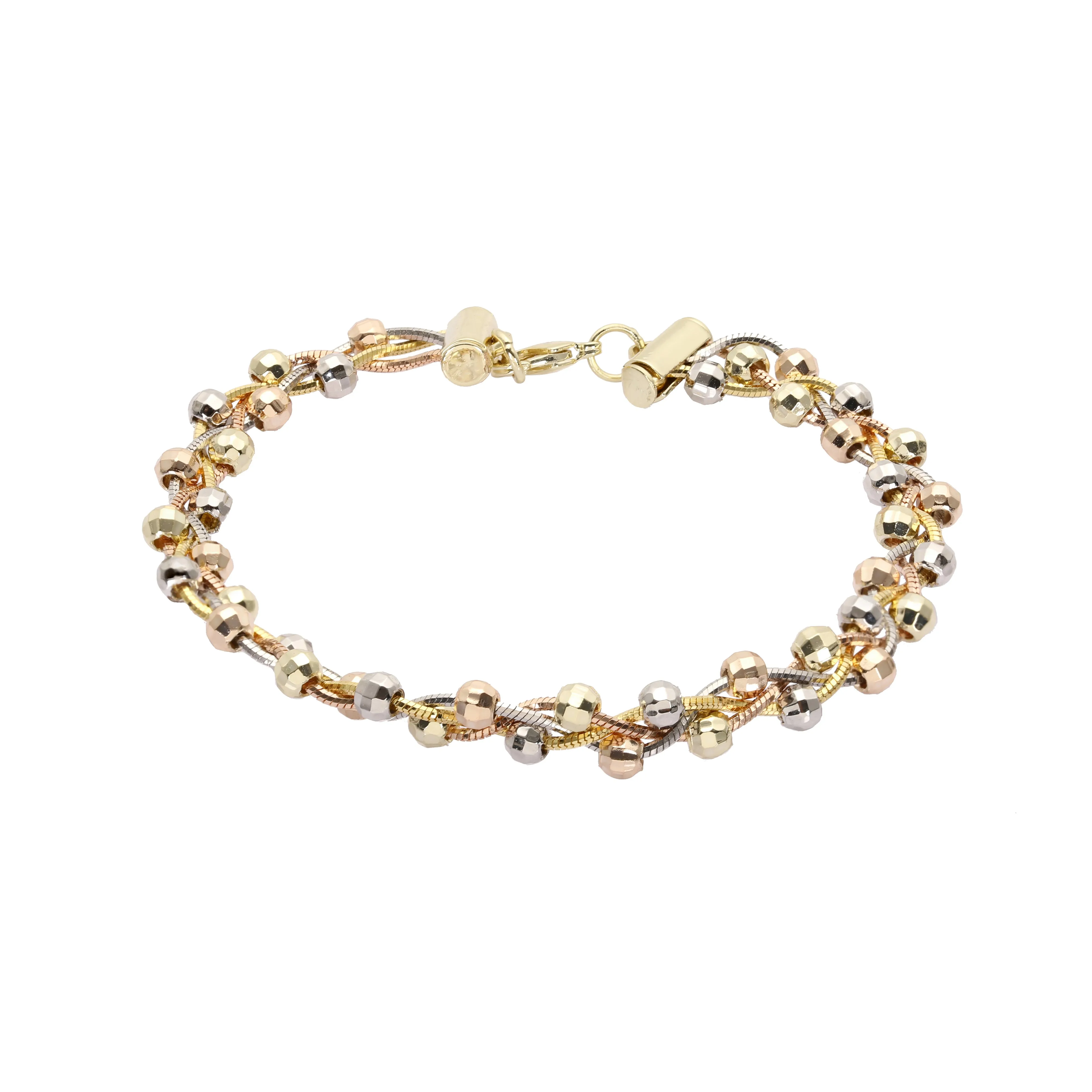 Beads and three tone slim snake link 14K Gold bracelets