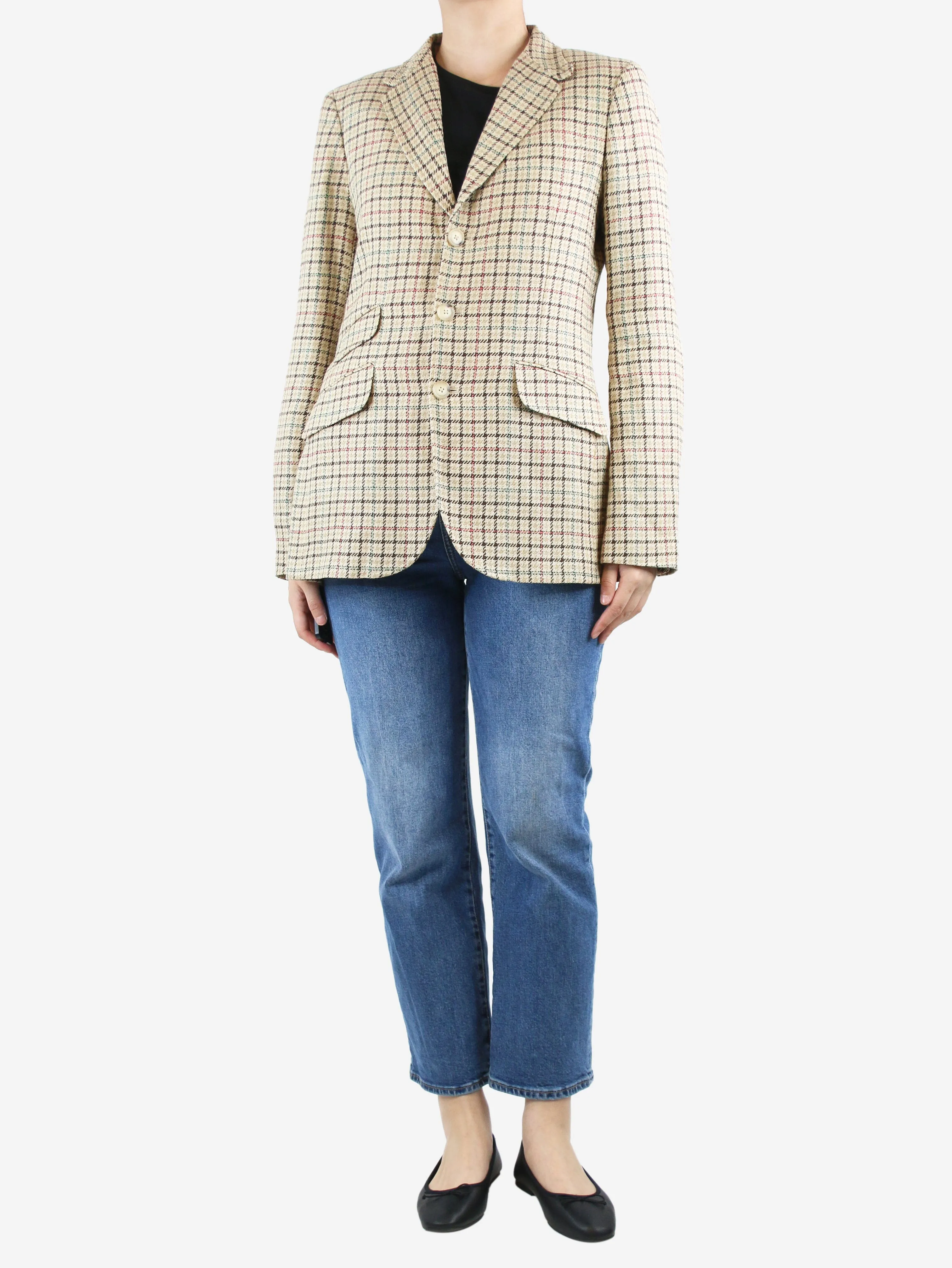 Beige checkered blazer - size UK 14