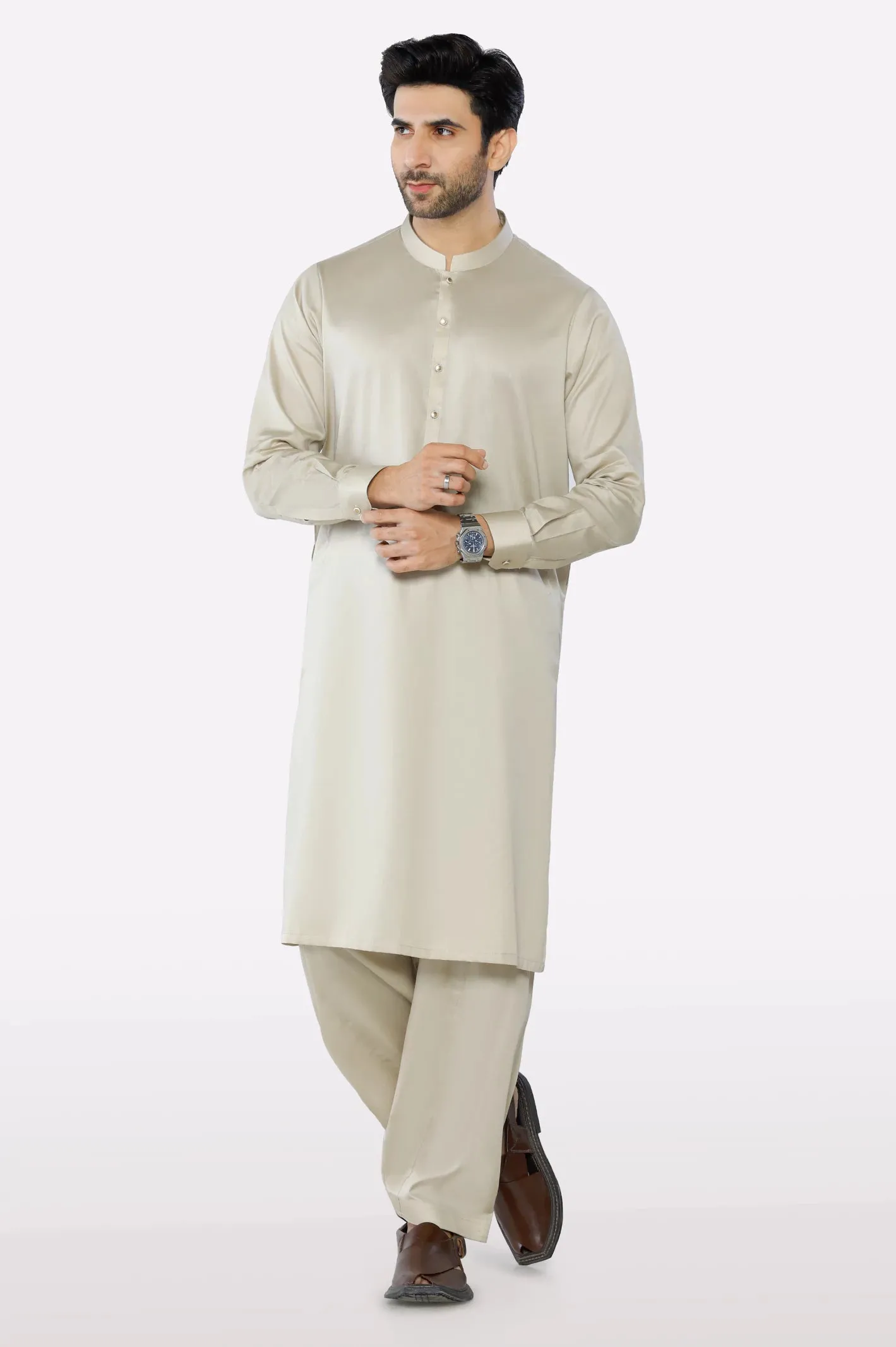 Beige Cotton Shalwar Kameez