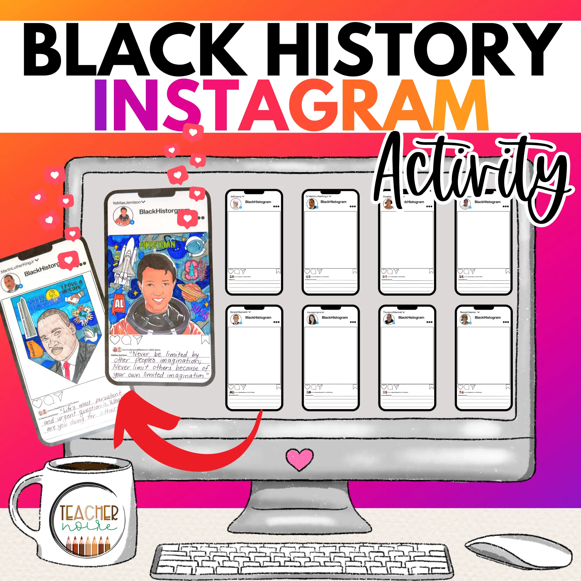 Black History Month Instagram Activity | Bulletin Board | Printable Classroom Resources | Teacher Noire