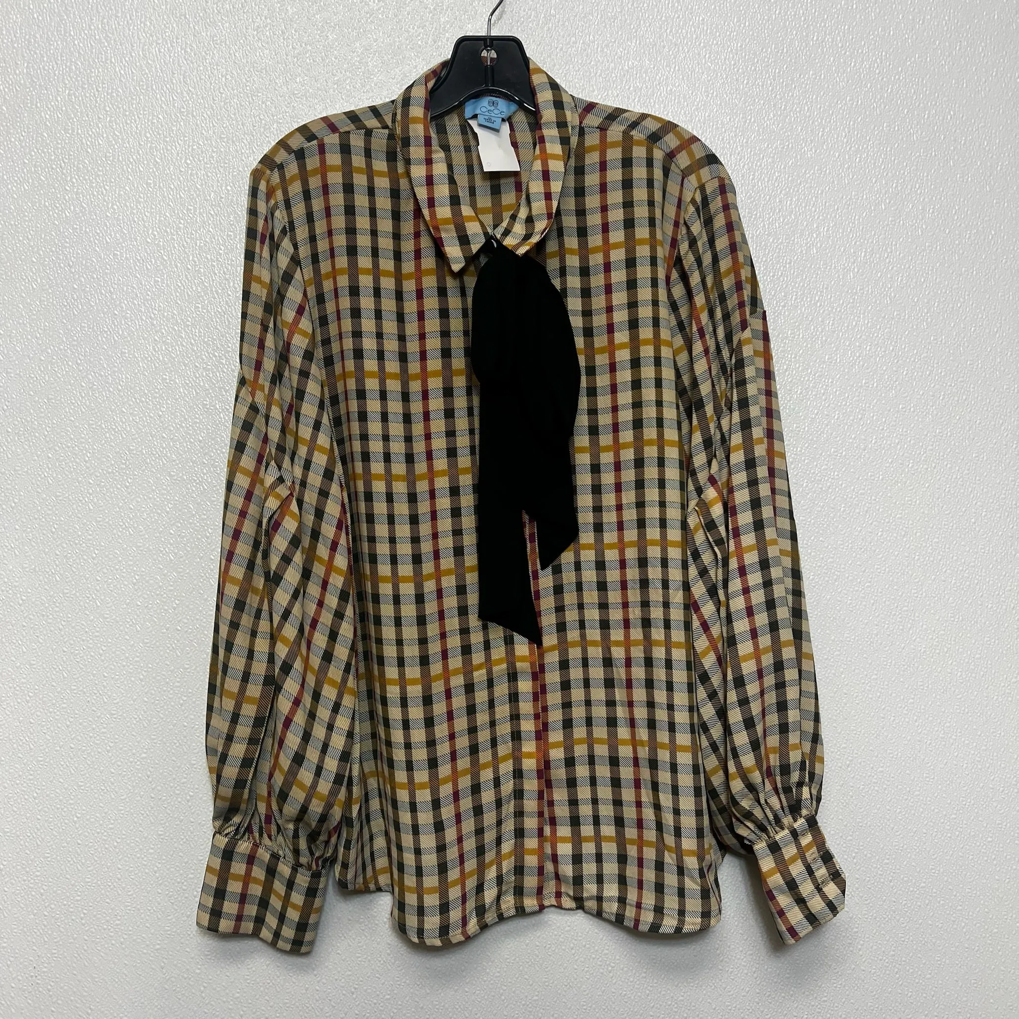 Blouse Long Sleeve By Cece In Checked, Size: Xl