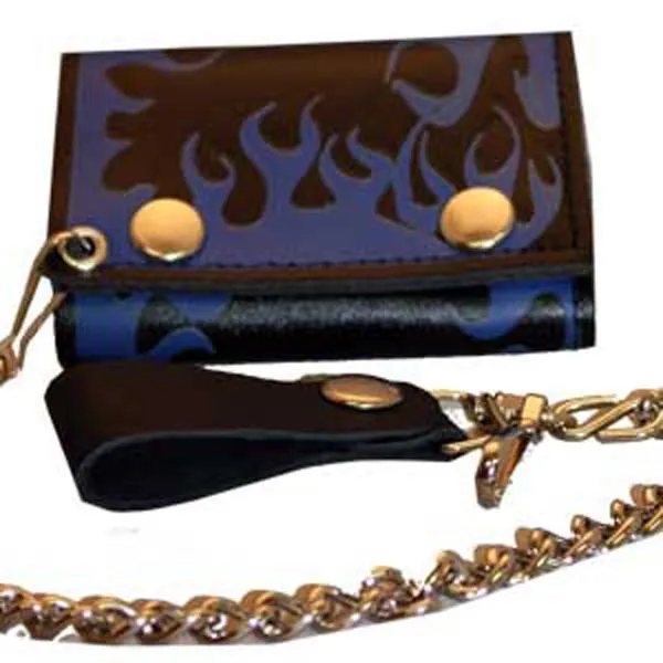 Blue Flame Trifold wallet With Chain