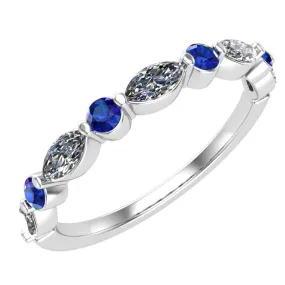 Blue Sapphire and Diamond Marquise Stackable Ring