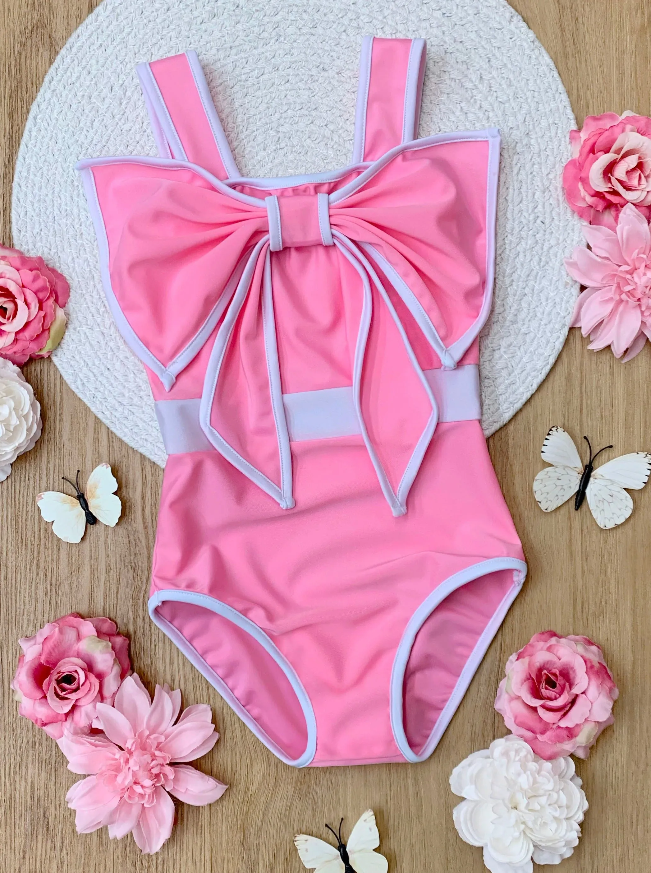 Blushing Summer Statement Bow Pink One Piece Swimsuit