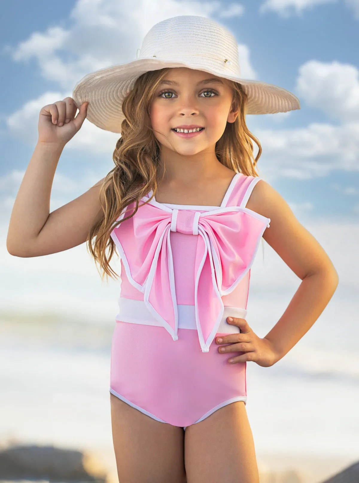 Blushing Summer Statement Bow Pink One Piece Swimsuit