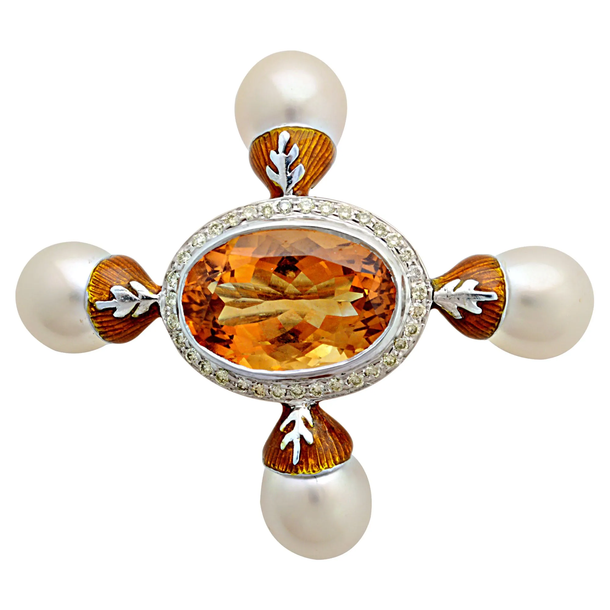 Brooch- Citrine, South Sea Pearl And Diamond (Enamel) (95FS)