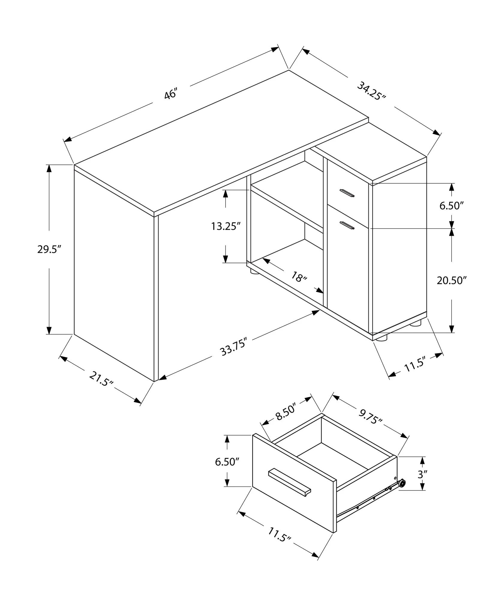 Computer Desk - 46"L / Industrial Grey / Storage Cabinet