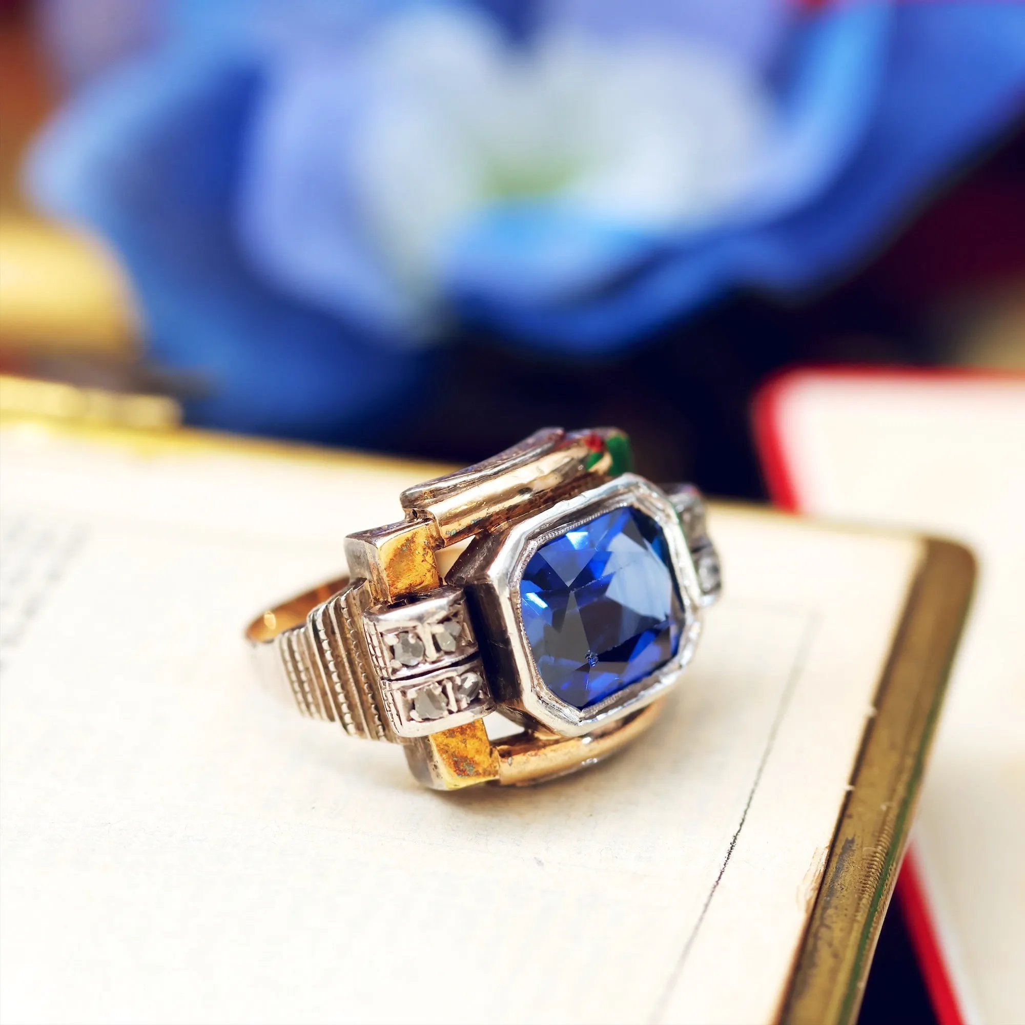 Dramatic Art Deco Sapphire & Diamond Cocktail Ring