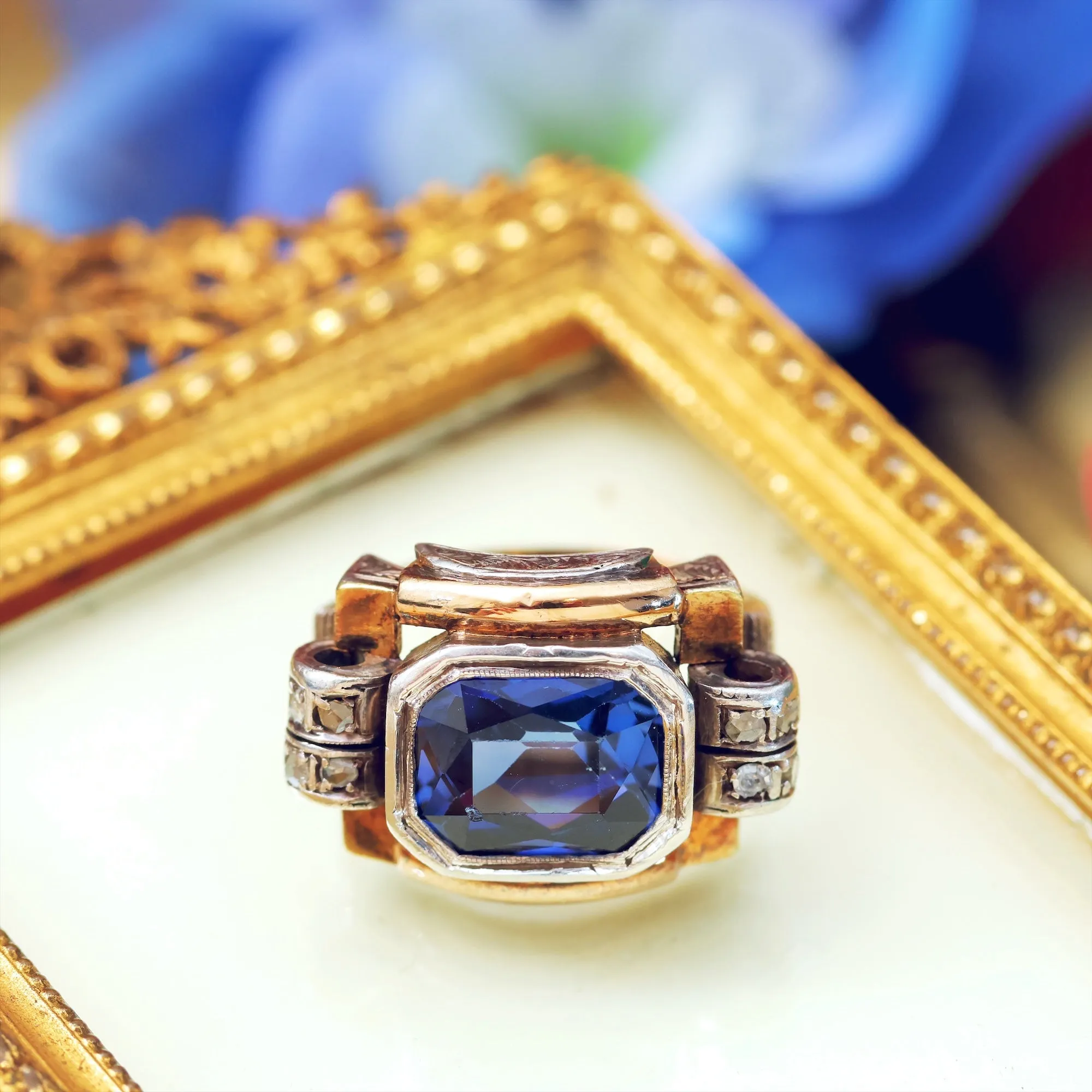 Dramatic Art Deco Sapphire & Diamond Cocktail Ring