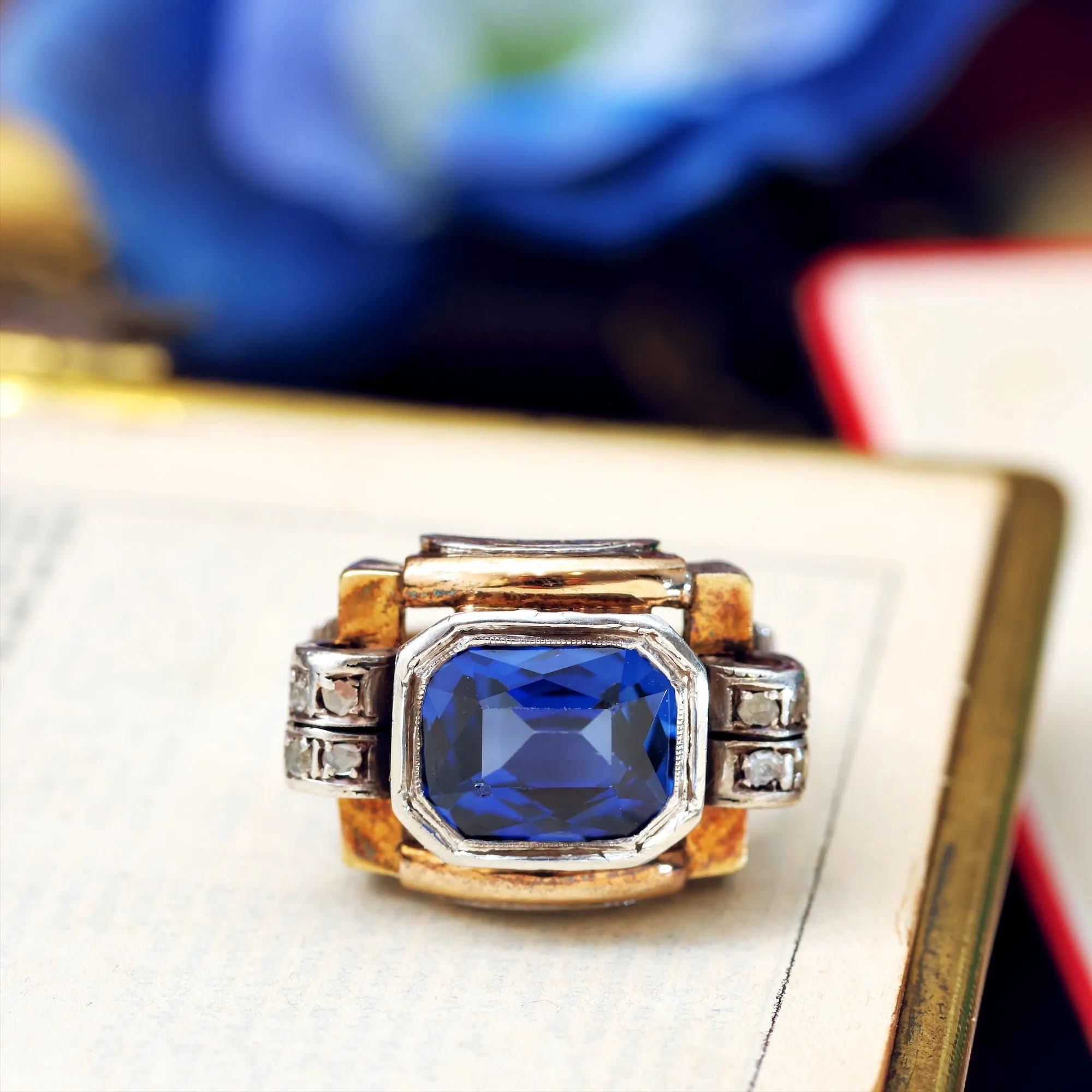 Dramatic Art Deco Sapphire & Diamond Cocktail Ring