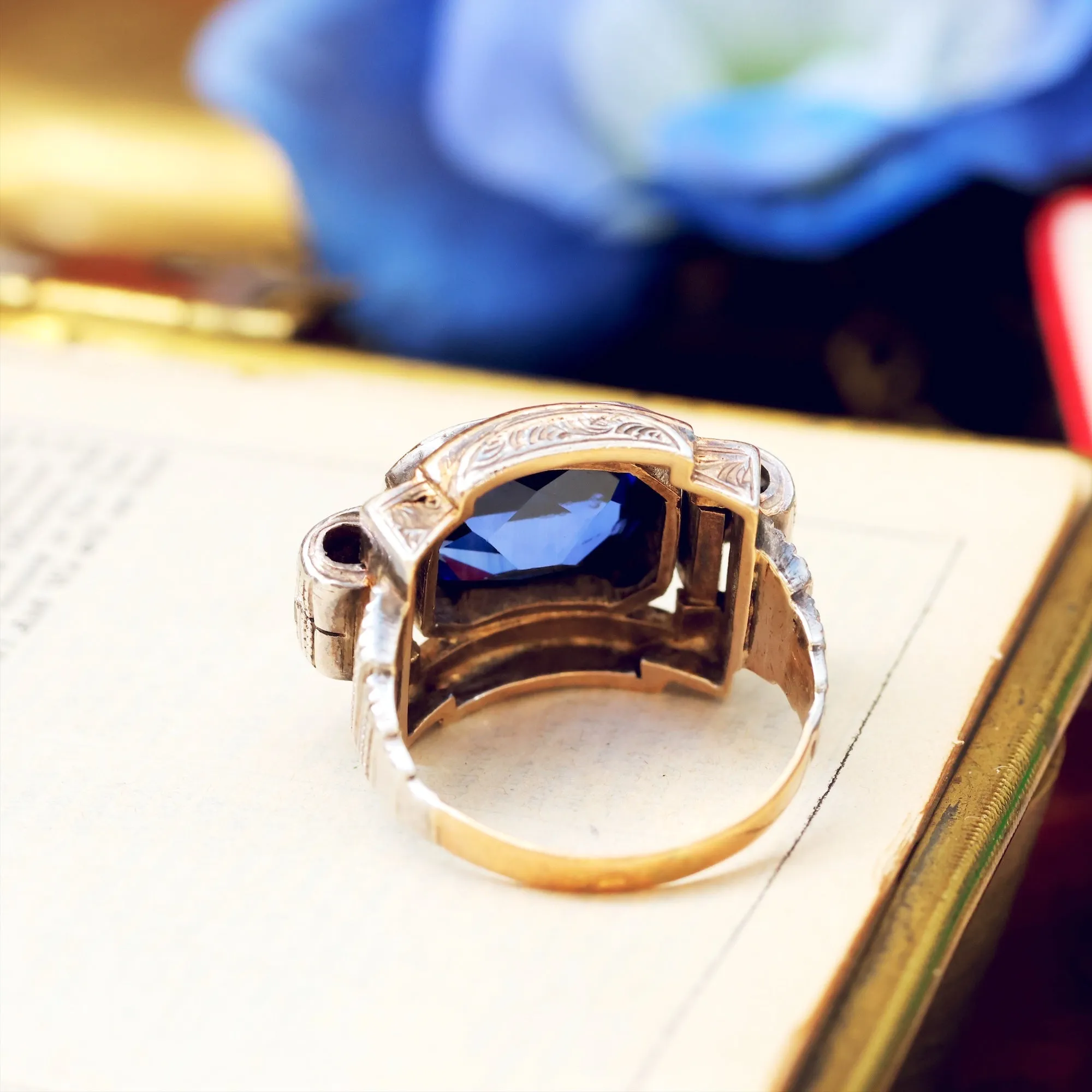 Dramatic Art Deco Sapphire & Diamond Cocktail Ring