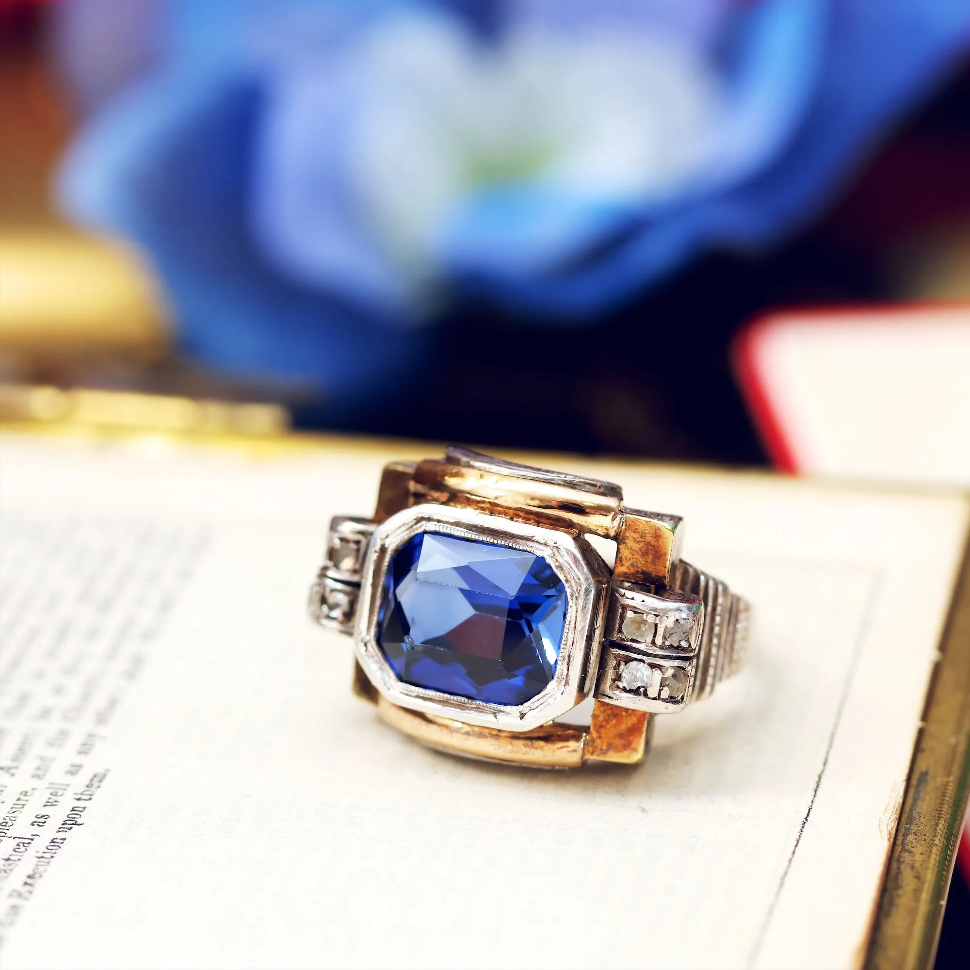 Dramatic Art Deco Sapphire & Diamond Cocktail Ring