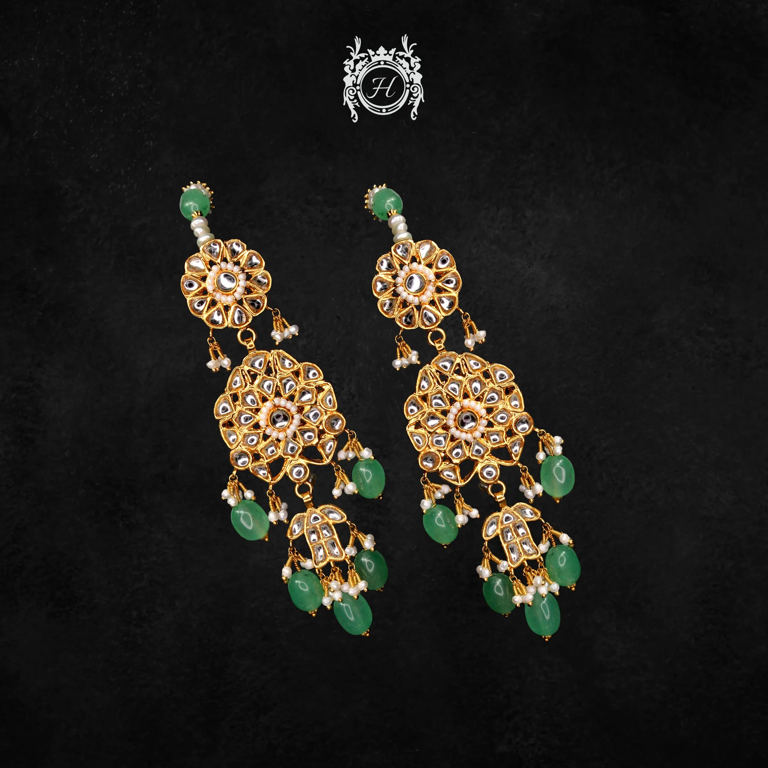 Earrings in Kundan, Jade and Pearls