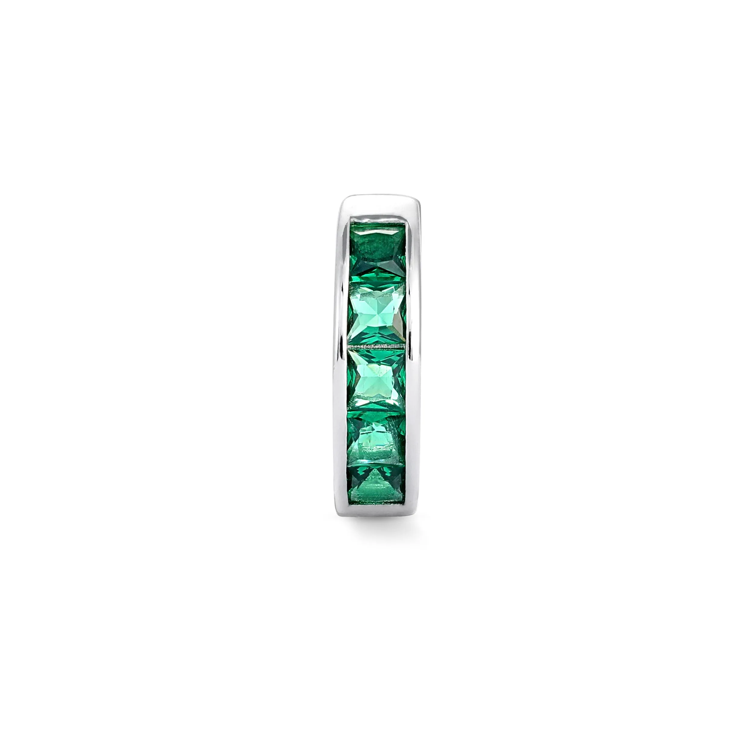 Emerald Baguette Hoop - Silver