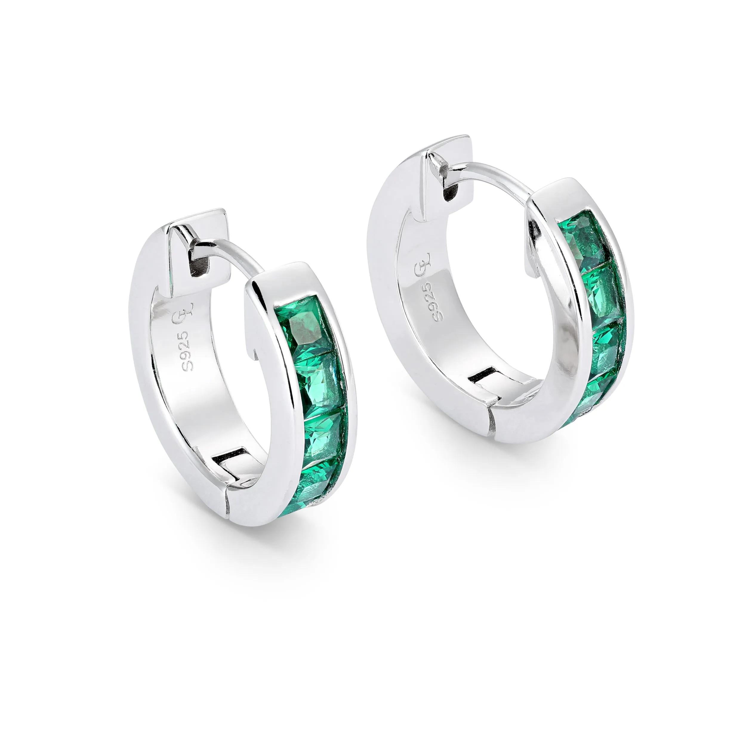 Emerald Baguette Hoop - Silver