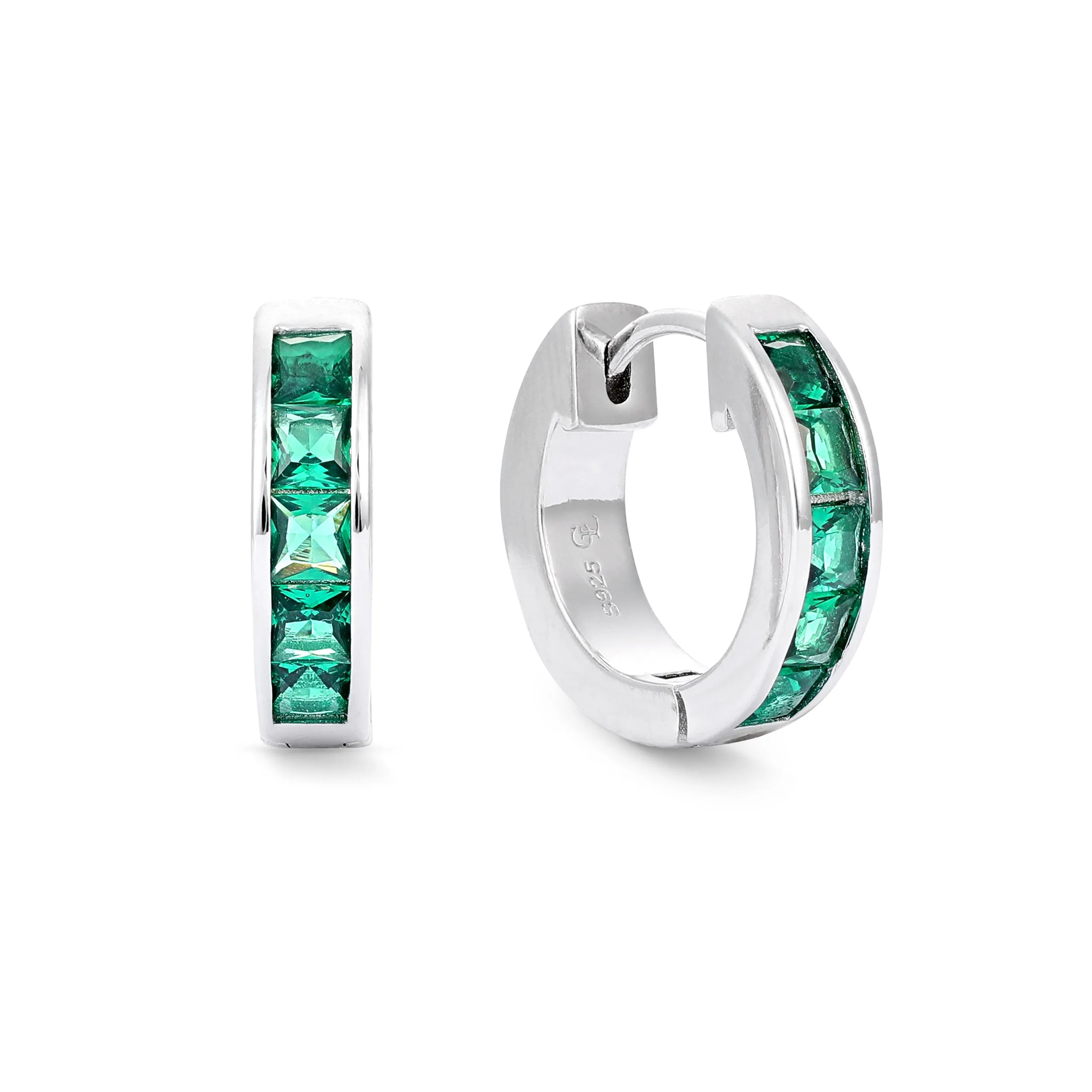 Emerald Baguette Hoop - Silver