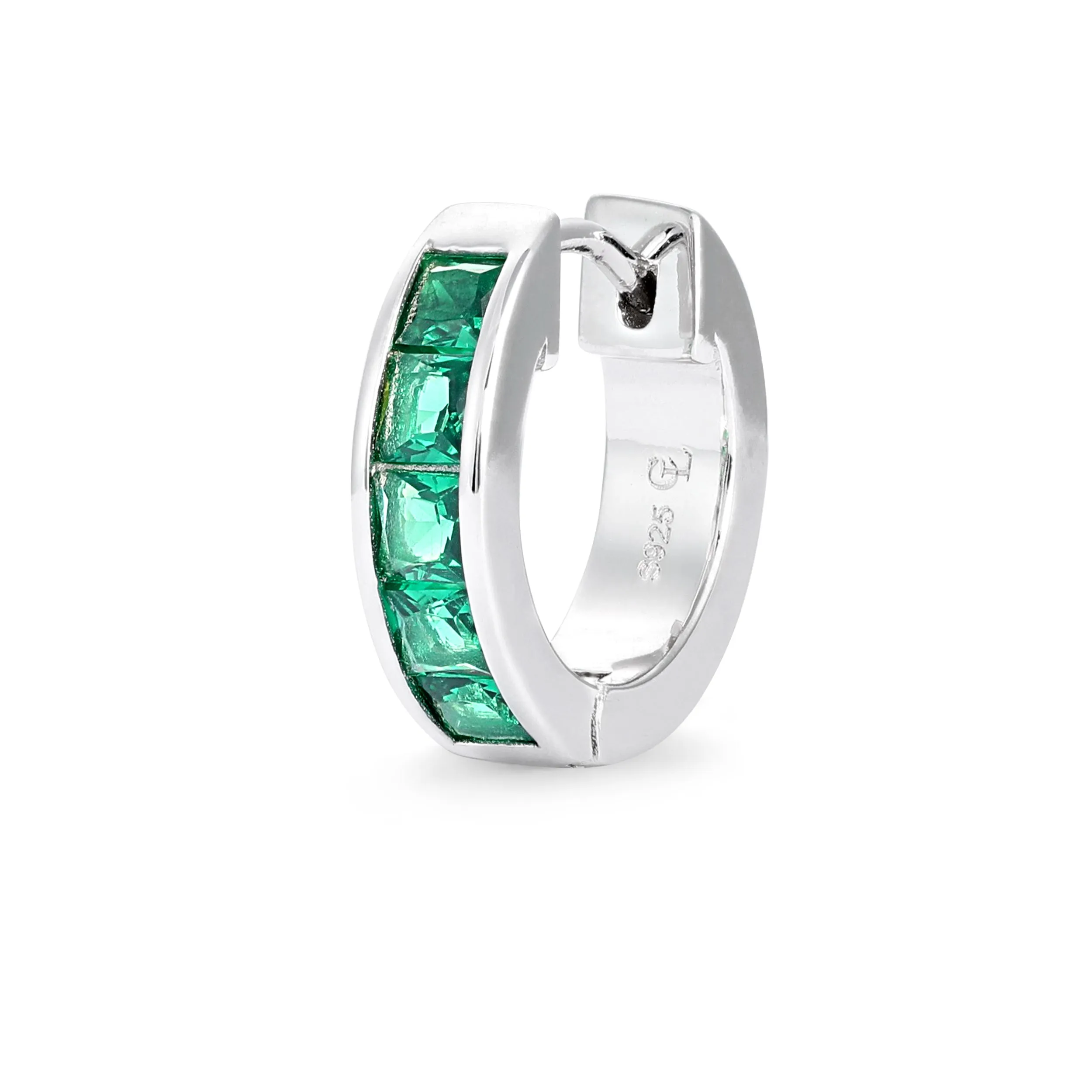 Emerald Baguette Hoop - Silver