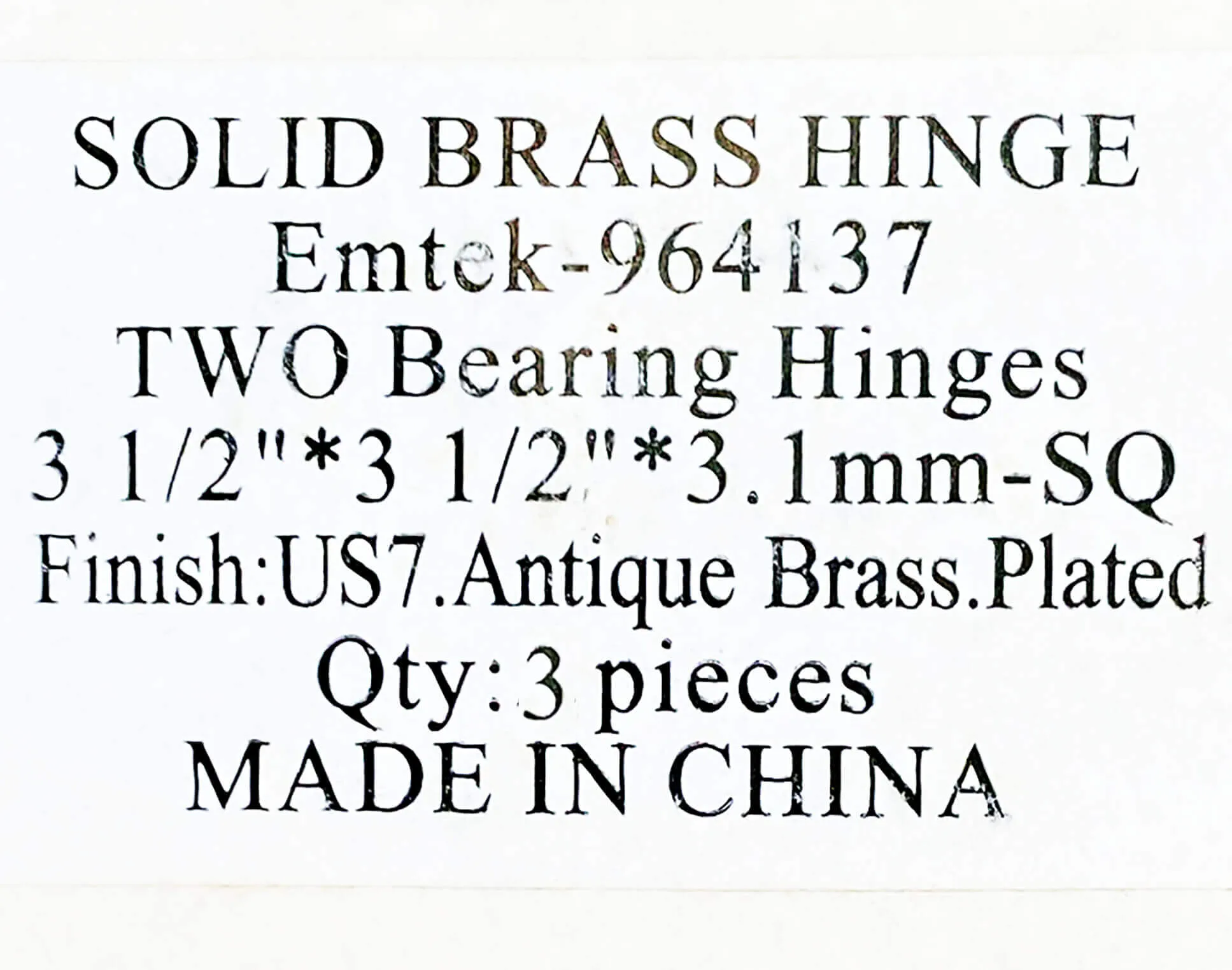 Emtek #964317 Solid Brass Hinges, 3-pk