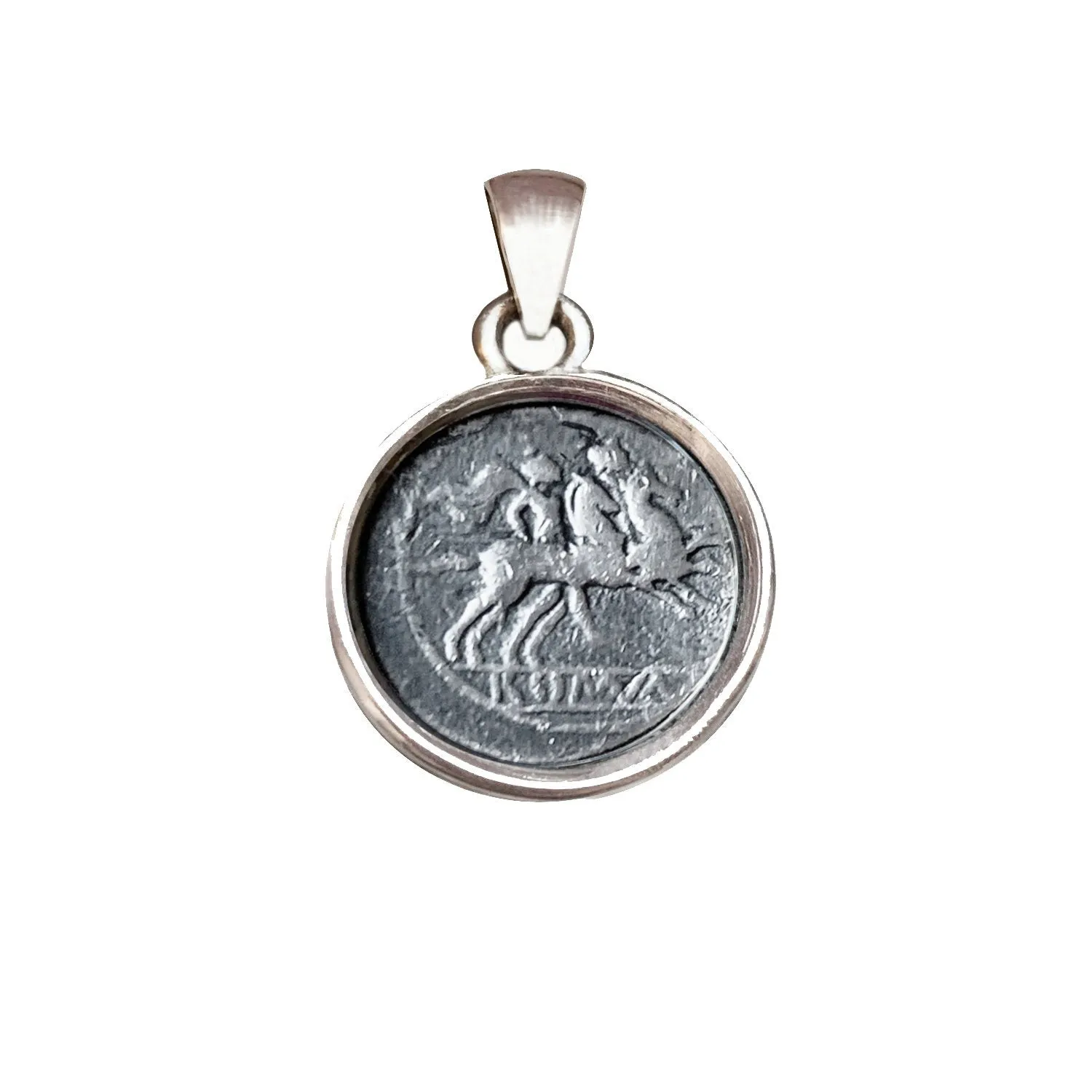 Genuine Roman Silver Coin Pendant depicting Dioscuri Castor and Pollux