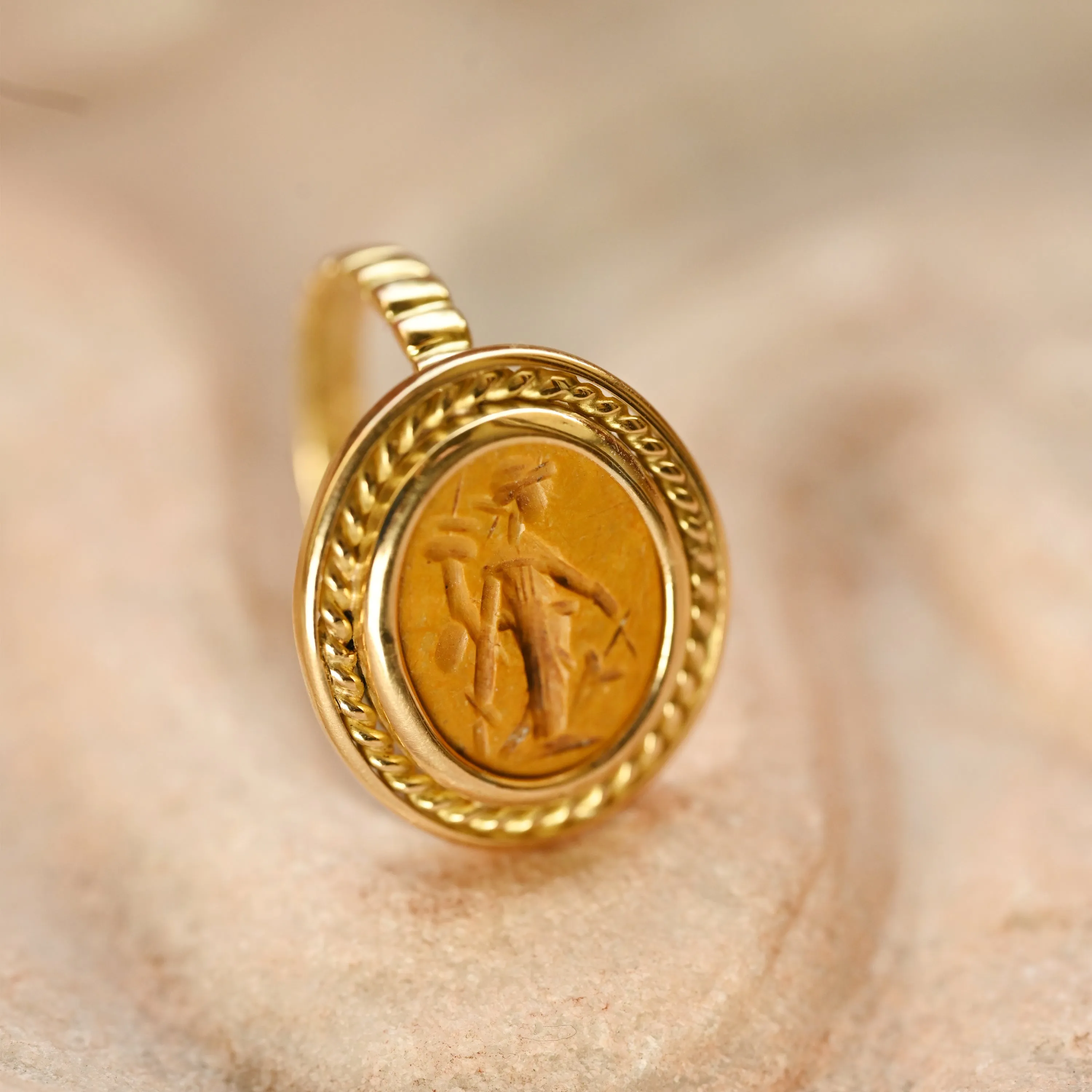 GODDESS FORTUNA Authentic Ancient Roman Jasper Intaglio 1st-2nd Cent. A.D. 18 kt Gold Ring