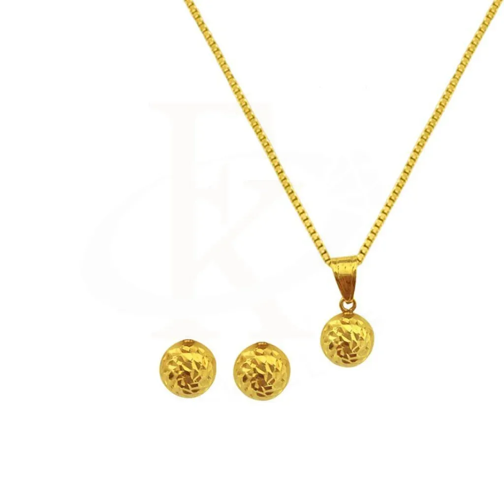 Gold Ball Pendant Set (Necklace and Earrings) 18KT - FKJNKLST1859