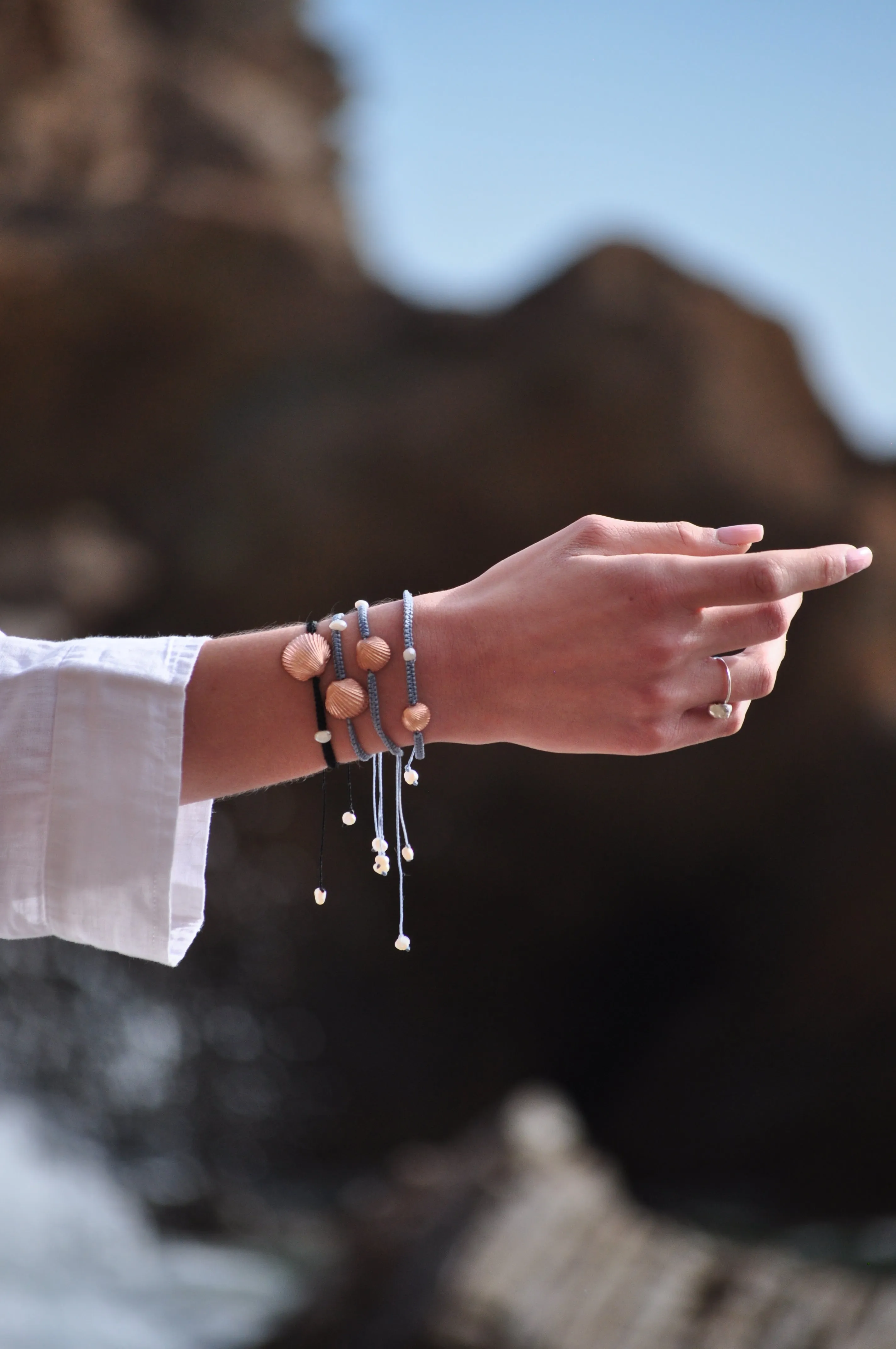 Grande oyster - macrame bracelet - silver 925  - rose gold