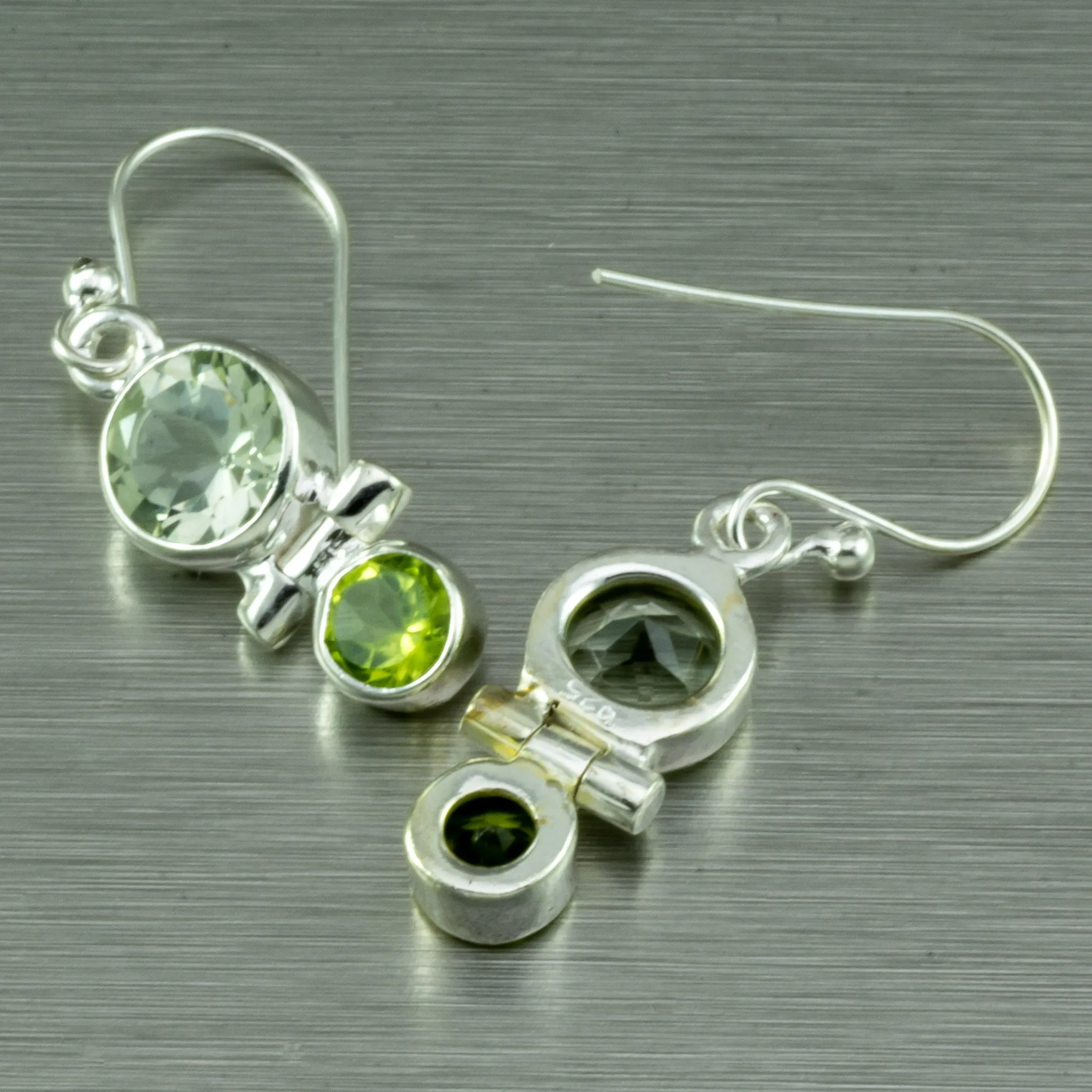 Green Amethyst and Peridot Small Earrings. 92.5% Sterling Silver