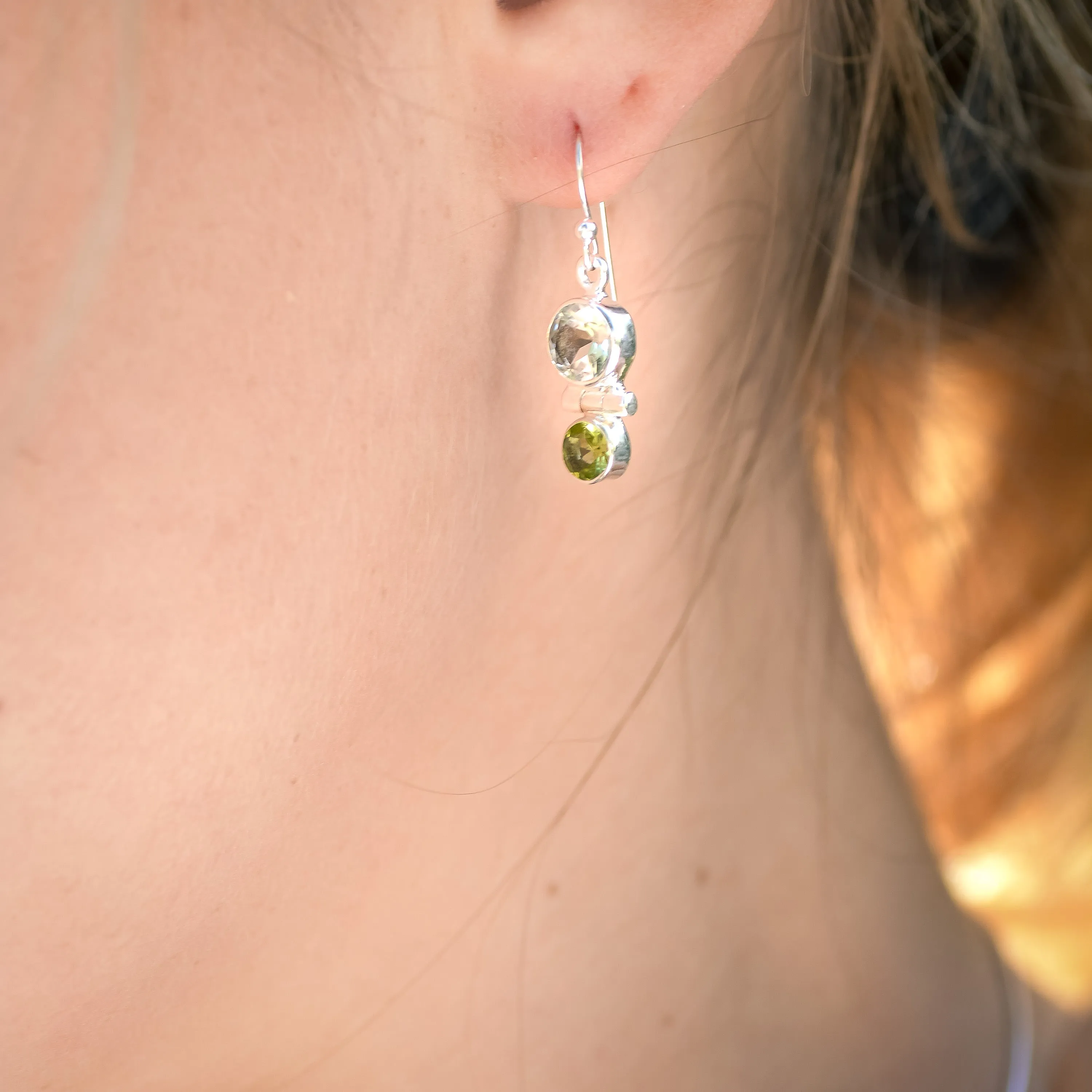 Green Amethyst and Peridot Small Earrings. 92.5% Sterling Silver