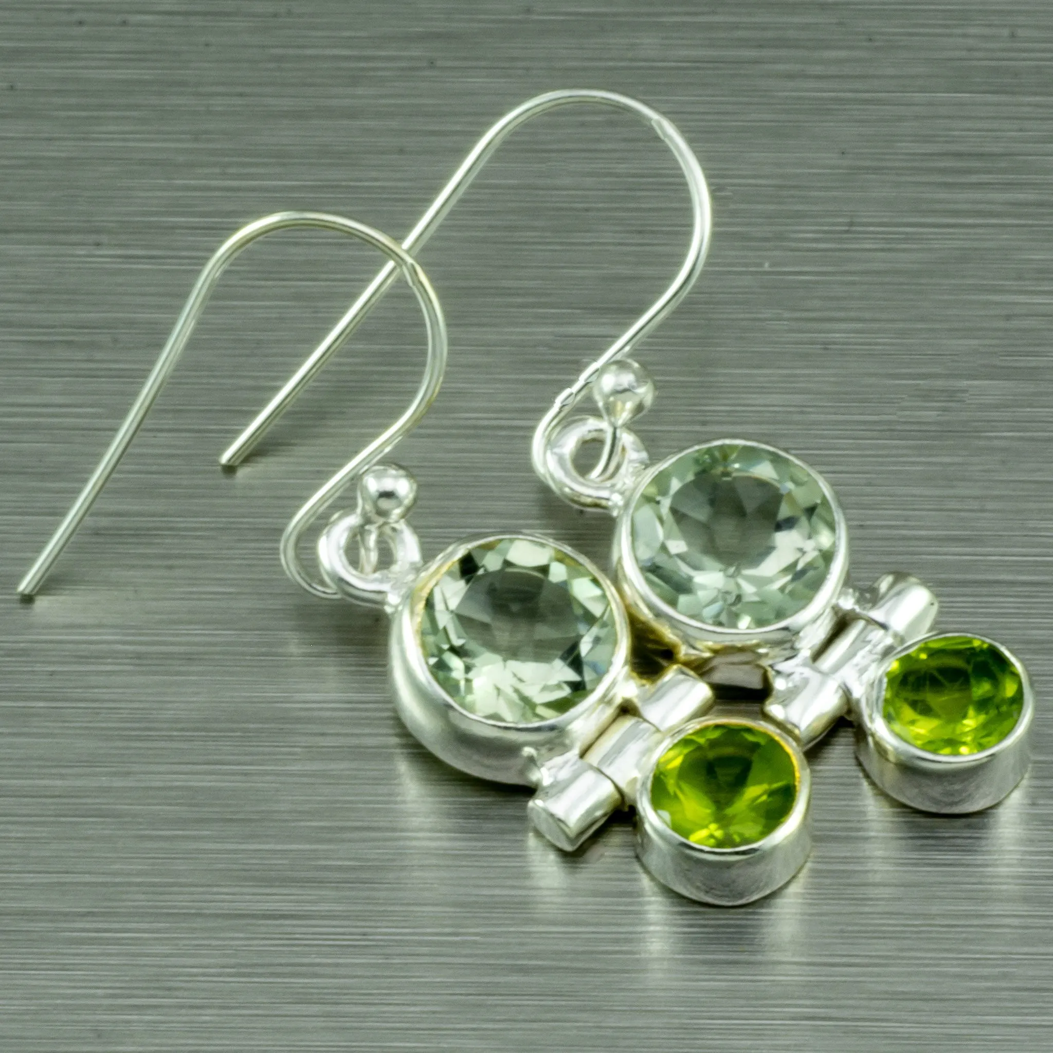 Green Amethyst and Peridot Small Earrings. 92.5% Sterling Silver