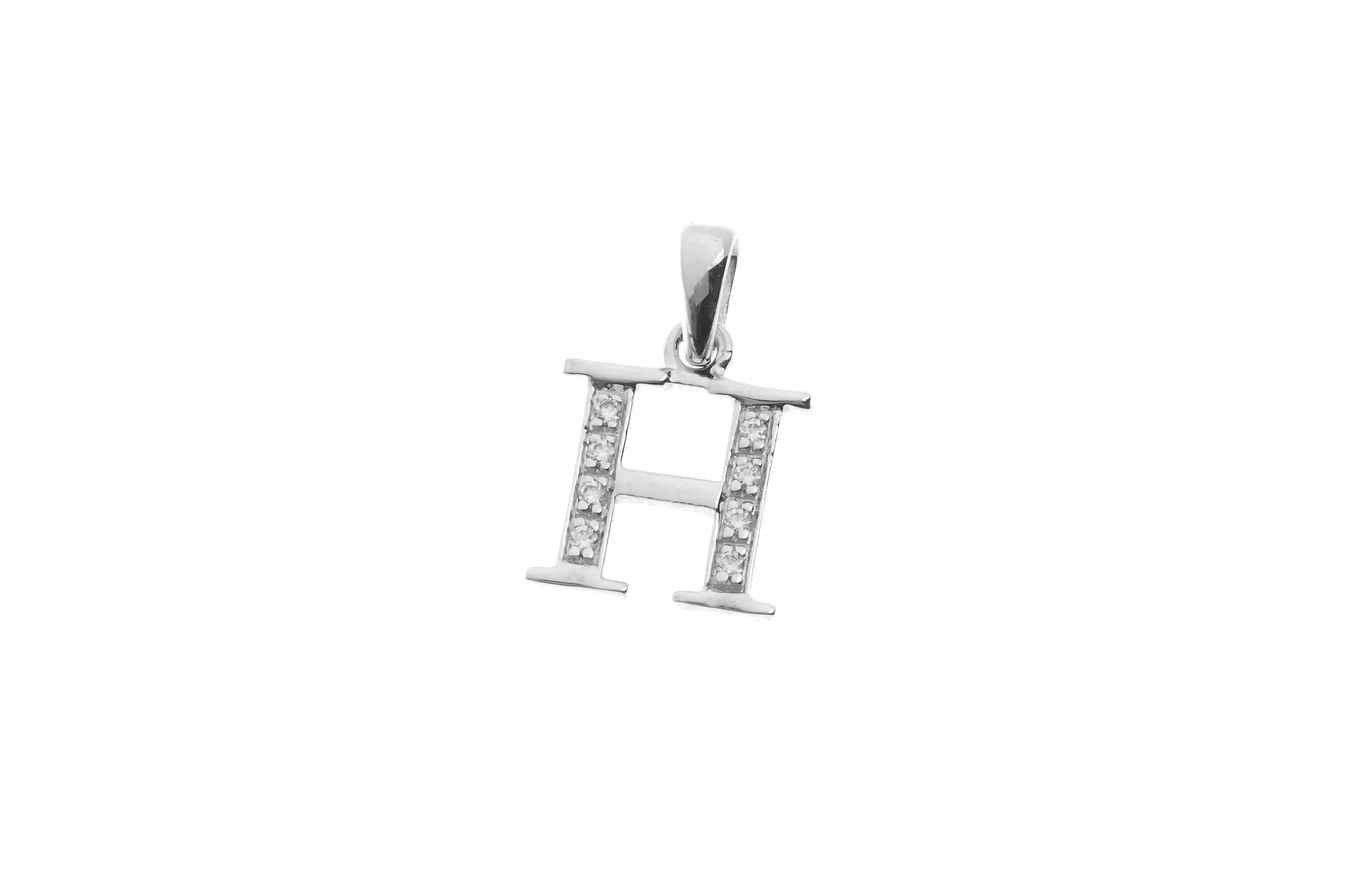 'H' Initial Pendant 18ct White Gold Cubic Zirconia P900H