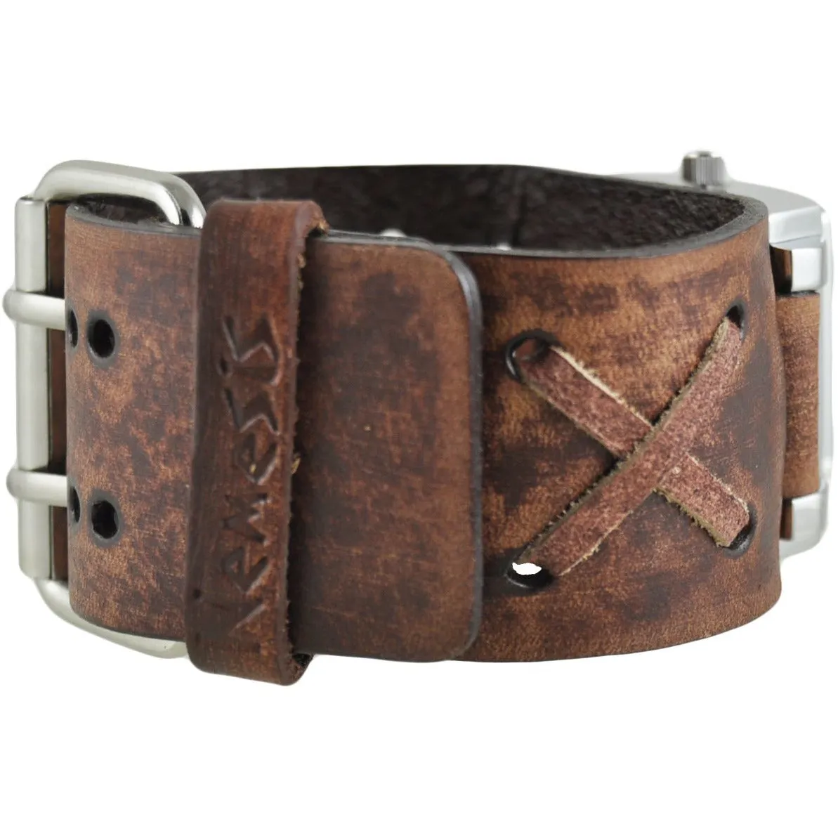 Lite SQ Brown Watch with X Distressed Brown Leather Cuff