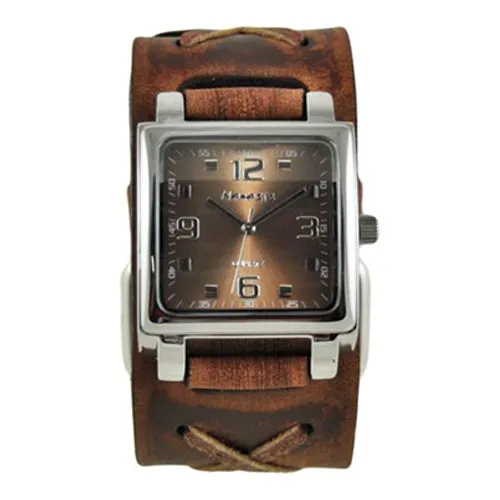 Lite SQ Brown Watch with X Distressed Brown Leather Cuff