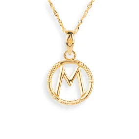 'M' 22ct Gold Circle Initial Pendant P-7034-M