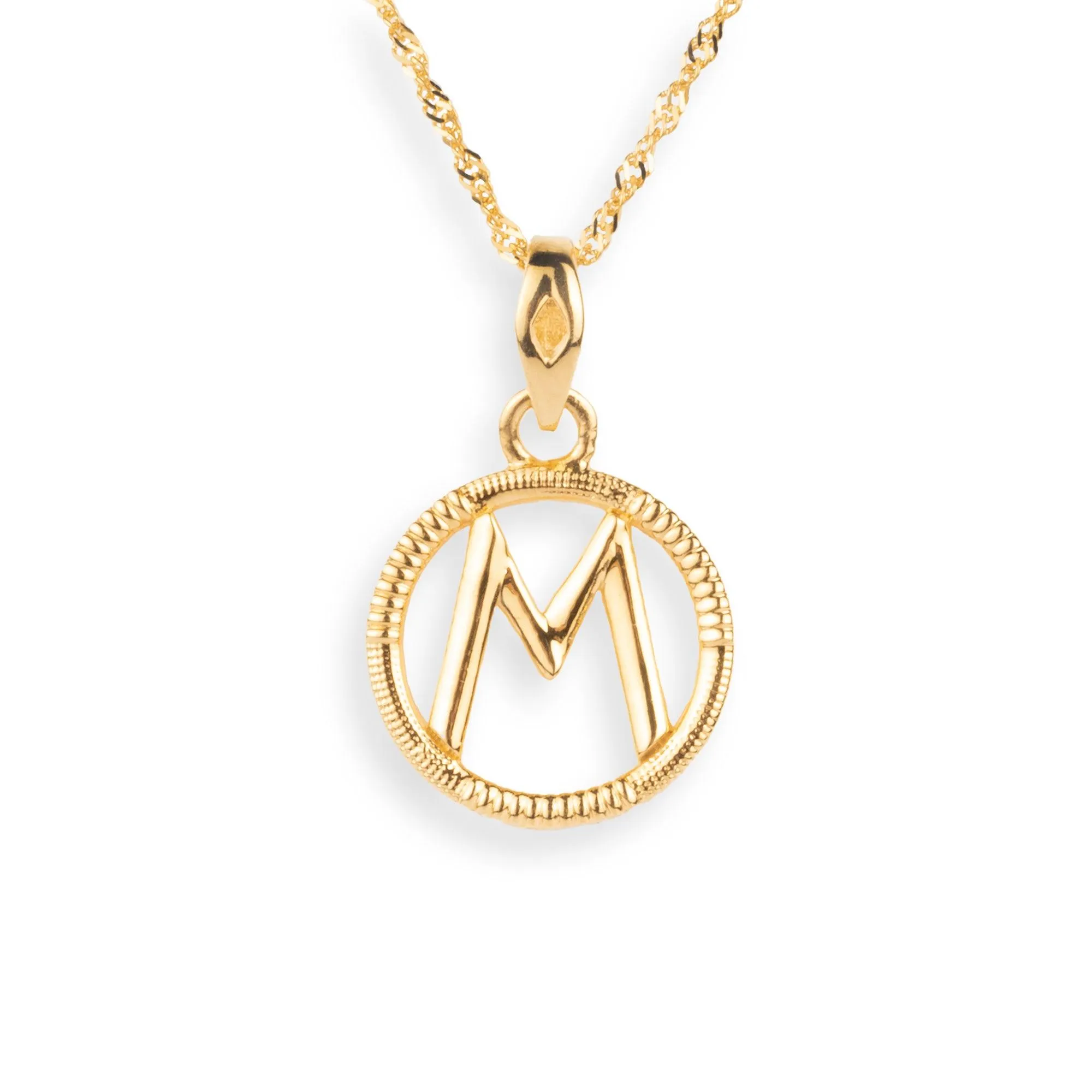 'M' 22ct Gold Circle Initial Pendant P-7034-M