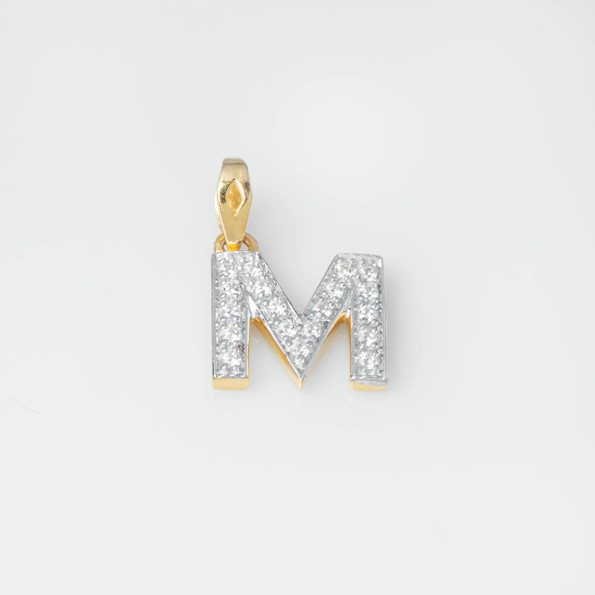 'M' 22ct Gold Swarovski Zirconia Initial Pendant P7029