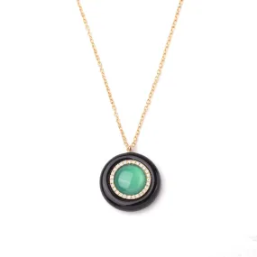 Onyx black enamel and mystic green agate 18k yellow gold pendant