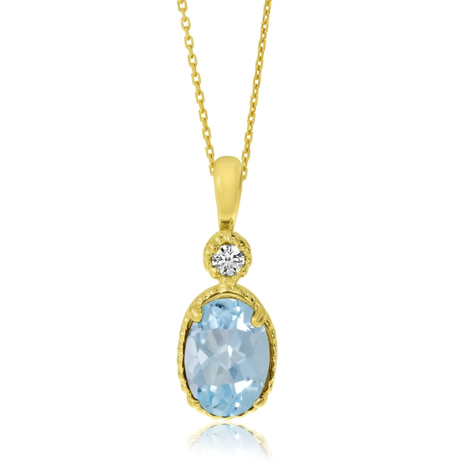 OVAL AQUAMARINE AND DIAMOND PENDANT NECKLACE