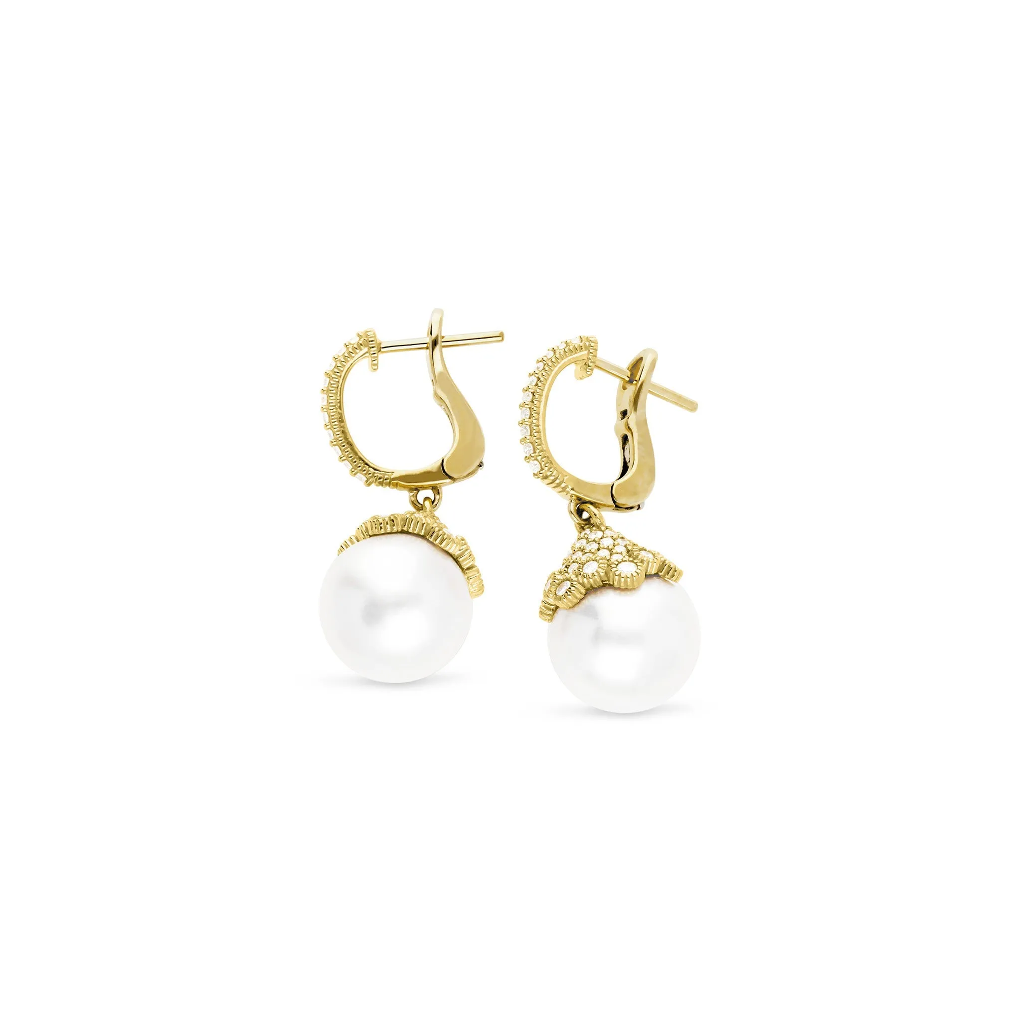 Paloma Small Earrings with Freshwater Pearls and Diamonds in 18K