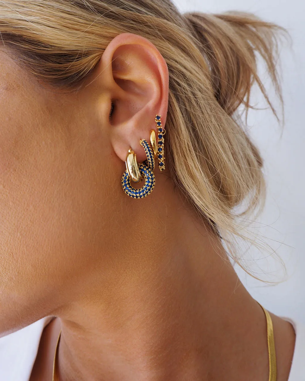 Pave Interlock Hoops- Blue Sapphire- Gold