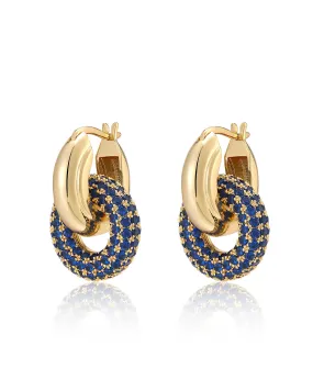 Pave Interlock Hoops- Blue Sapphire- Gold