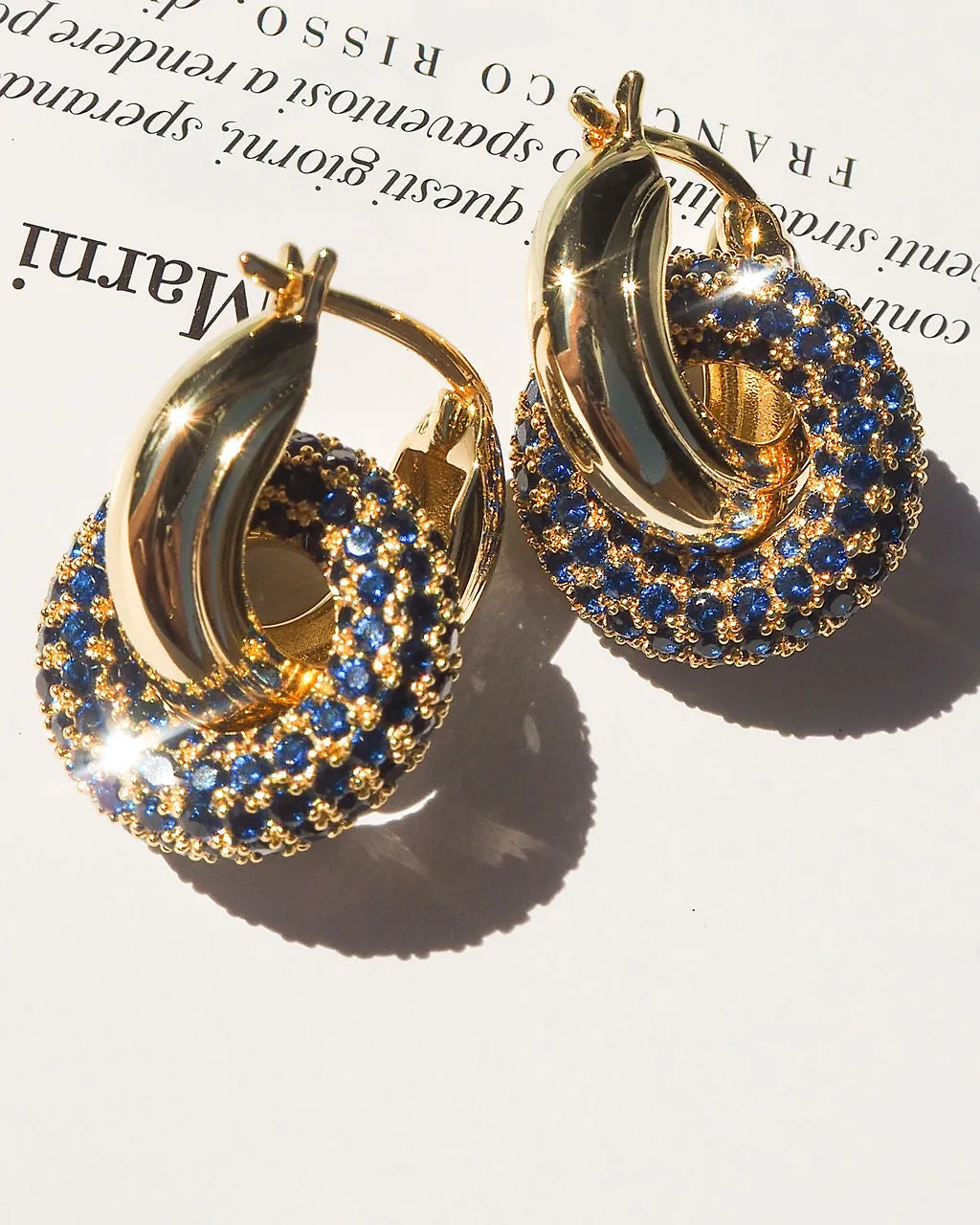 Pave Interlock Hoops- Blue Sapphire- Gold