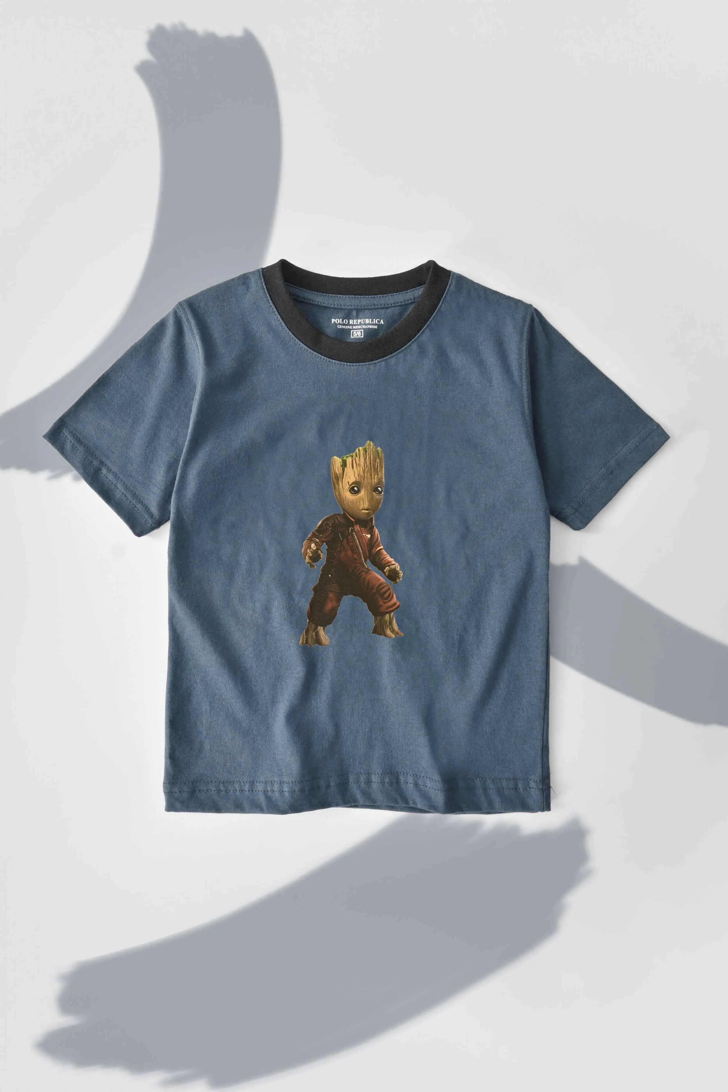 Polo Republica Kid's Superhero Groot Printed Contrast Neck Tee Shirt